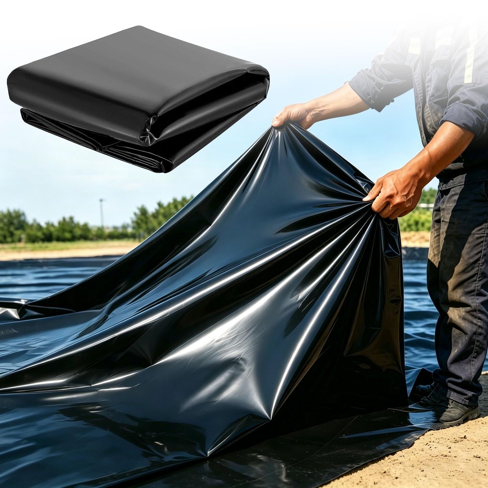Membrana Telo per Laghetto Esterno, Spessore 0.2 mm, Nero, Resistente agli Strappi, Impermeabile, Ideale per Artificiale, Piscine, Fontane Cascate, Serbatoio(4x6m)