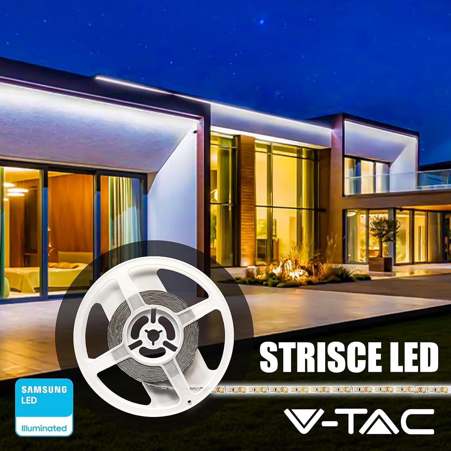 V-TAC Ruban LED Extérieur Étanche IP65-5 Mètres - SMD 5050 - Bande à LED Lumineuse 3000K Blanc Chaud - Ruban LED d'Extérieur avec Bande Adhésive et Flexible pour Jardin, Terrasse, Maison - 12V