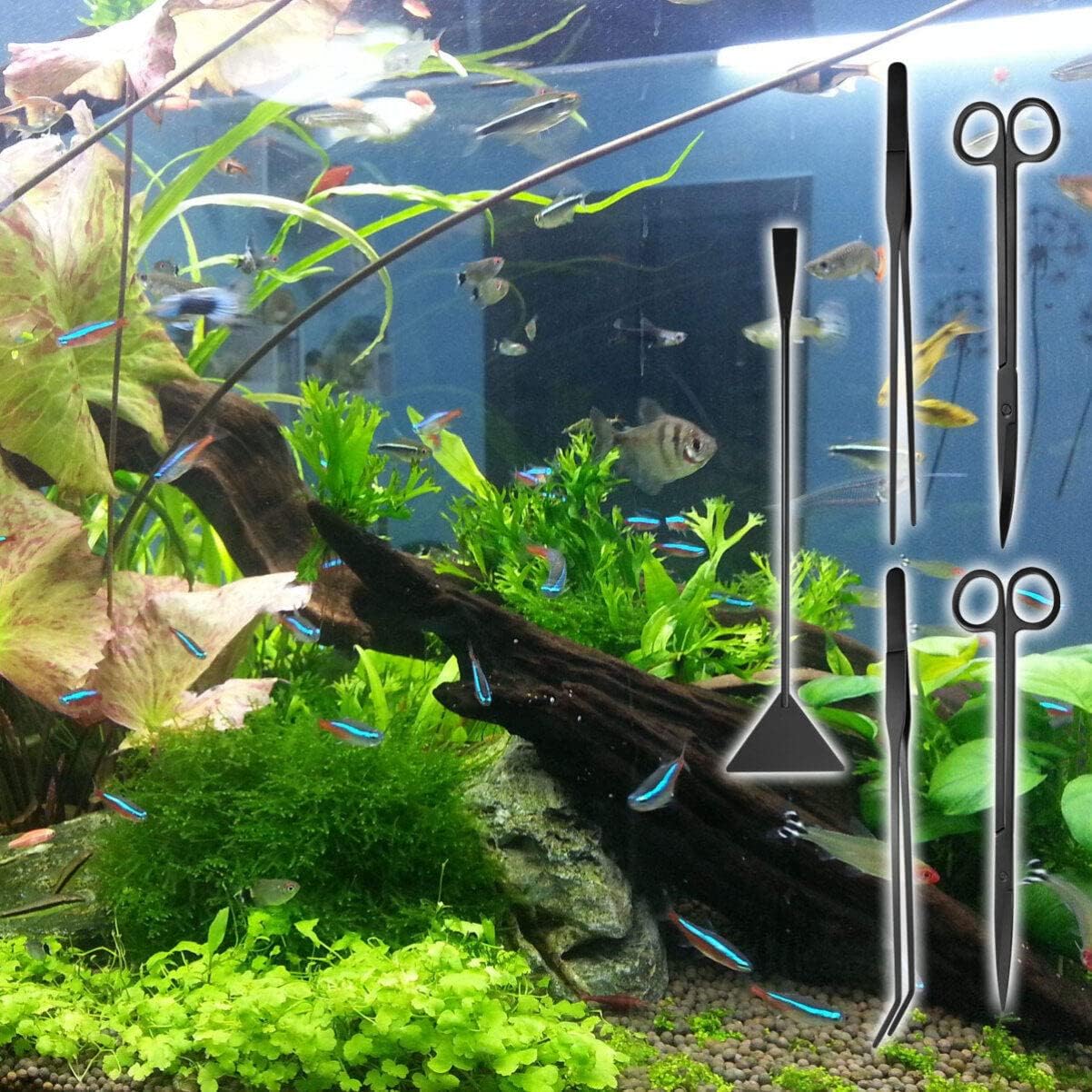 balacoo 5pcs Stainless Steel Aquarium Tools Set Curved Straight Tweezers Scissors Substrate Spatula for Planting Maintaining Aquatic Plants Freshwater Tanks