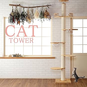 キャットタワー❤️突っ張り 木製 キャットツリー 木登りタワー 太い支柱 スリム Amazon | CozyMeow キャットタワー 突っ張り 木製 キャット