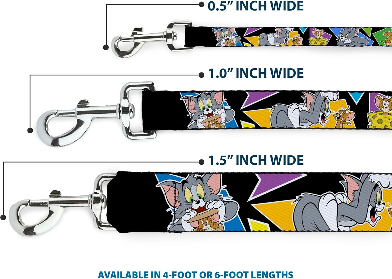 Dog Leash Tom Jerry Poses Black Multi Color 6 Feet Long 1.0 Inch Wide