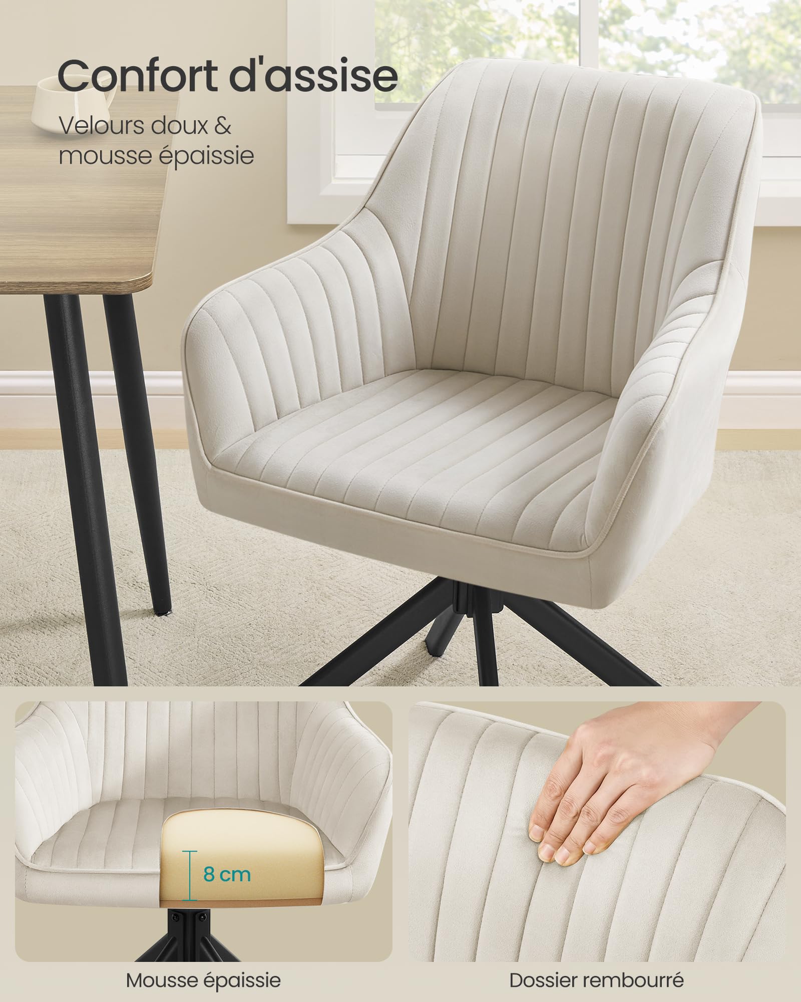 SONGMICS Chaise Salle à Manger, Pivotante, Rembourrée, Velours