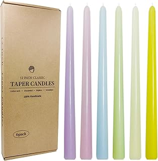 6 Pack 12 Inch Candy Taper Candles Pastel Unscented Smokeless Taper Candles Handmade Multicolored Candlesticks for Wedding Birthday Baby Shower Home Dining Table Decor