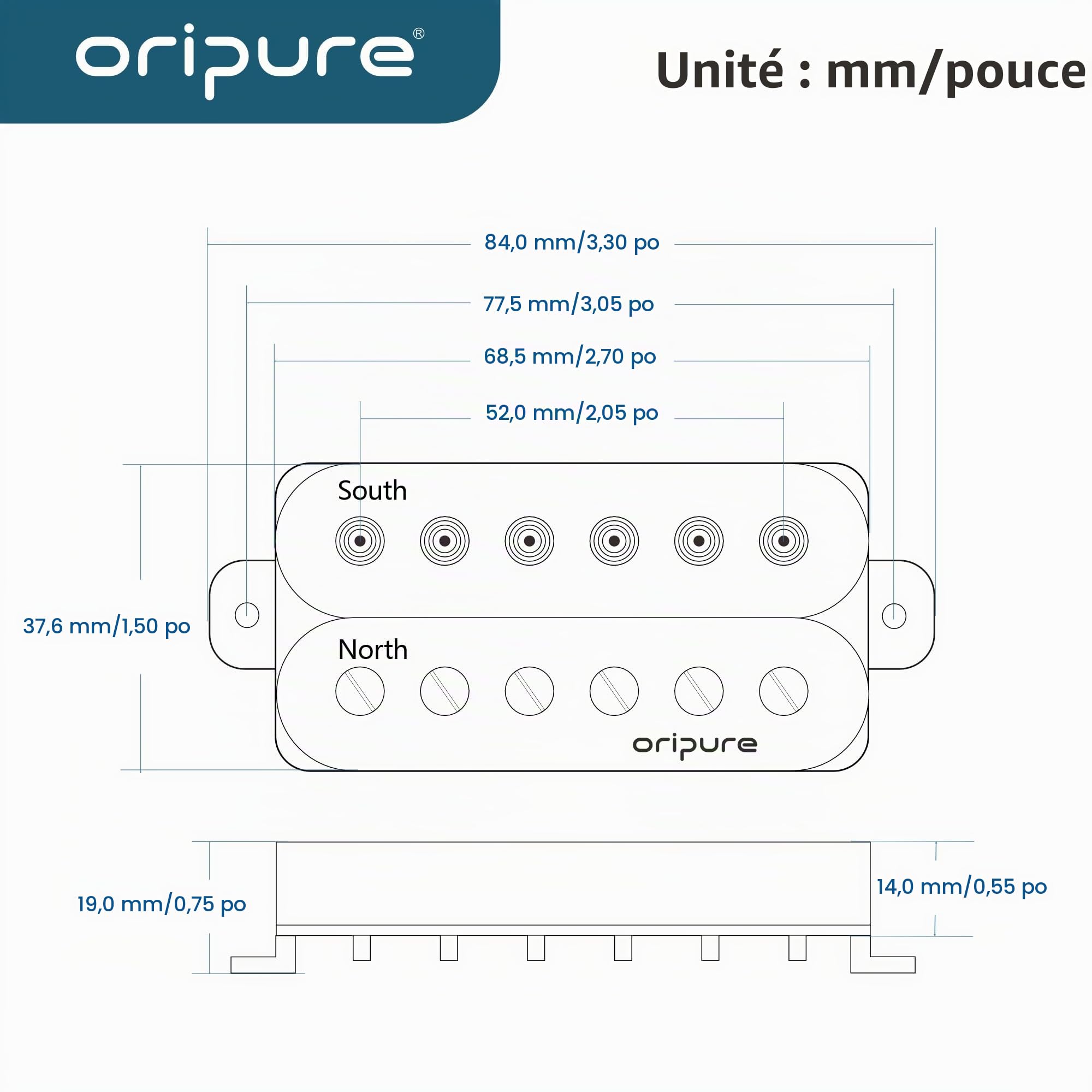 Oripure Alnico 5 Micro chevalet Humbucker pour guitare électrique 16-17K Noir