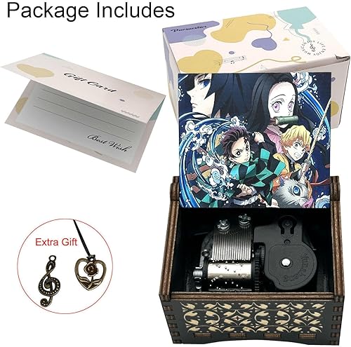 Miniatura 3 de Pursuestar DemonSlayer Merch Wind Up - Caja de música con mecanismo de madera grabada vintage, regalos musicales para fanáticos del anime, hijo,