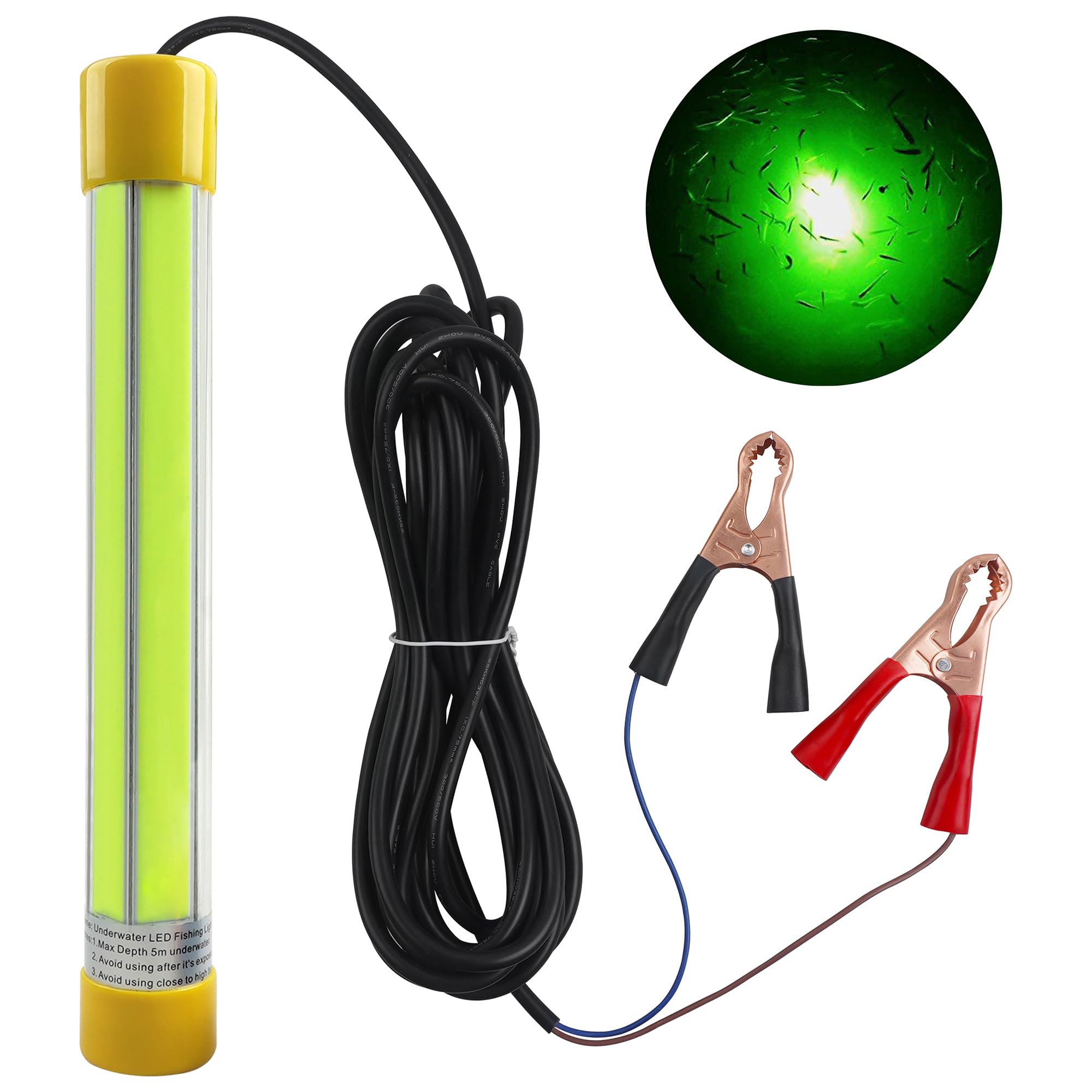 VATEICO Underwater Fishing Light 50Watts 12V 16.5FT Wire Super Bright Led Submersible Green Night Fish Attracting Lights Fishing Finder Bait for Snook, Bass, Crappie, Striper, Bait, Catfish