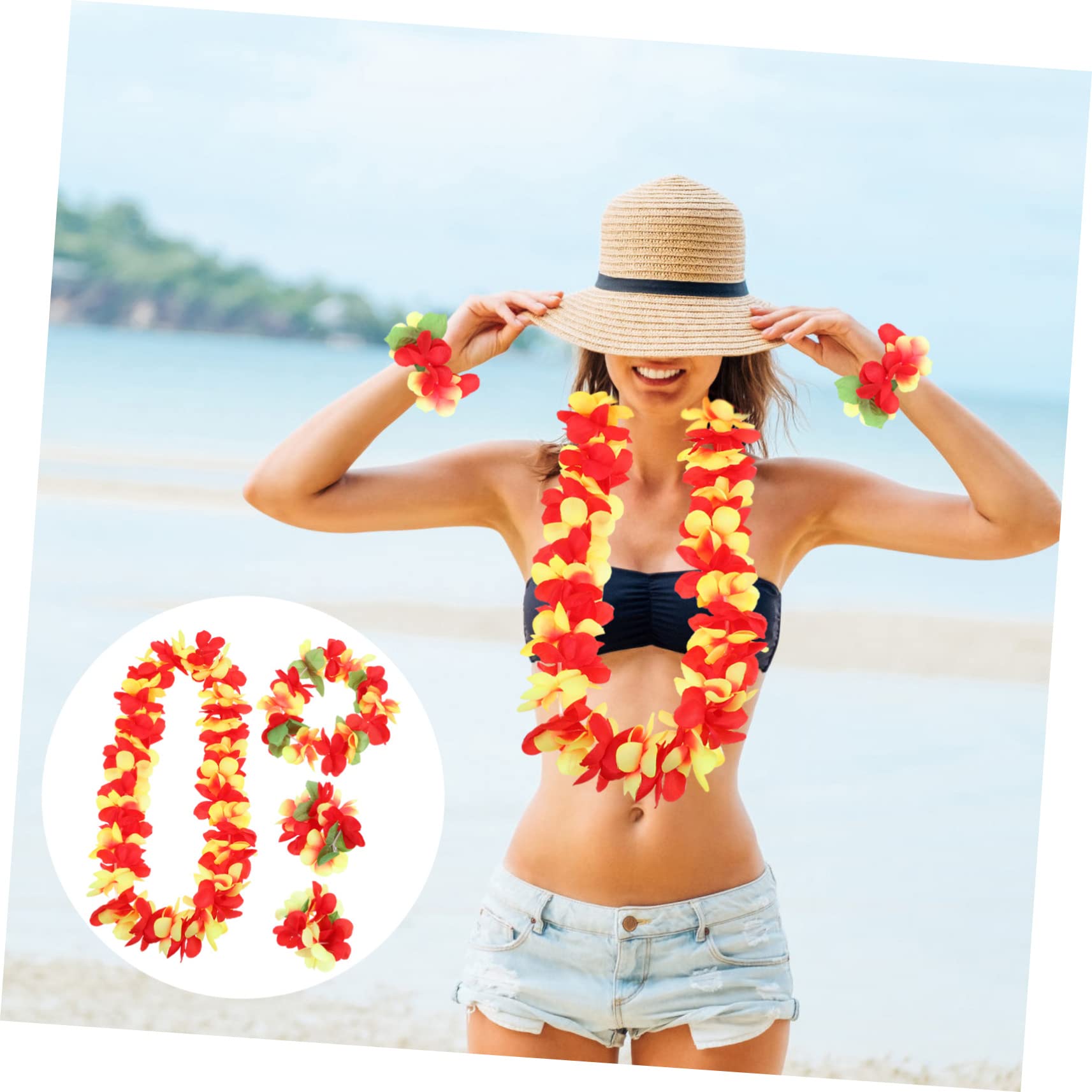 MAGICLULU 5 Juegos Leus Hawaianos Fiesta Luau Decoraciones Traje Hawaiano para Niñas Collar Hawaiano Leis Adornos Vestidos Hawaianos para Niñas Ley Flor Lei Flor Hawaiana Paño