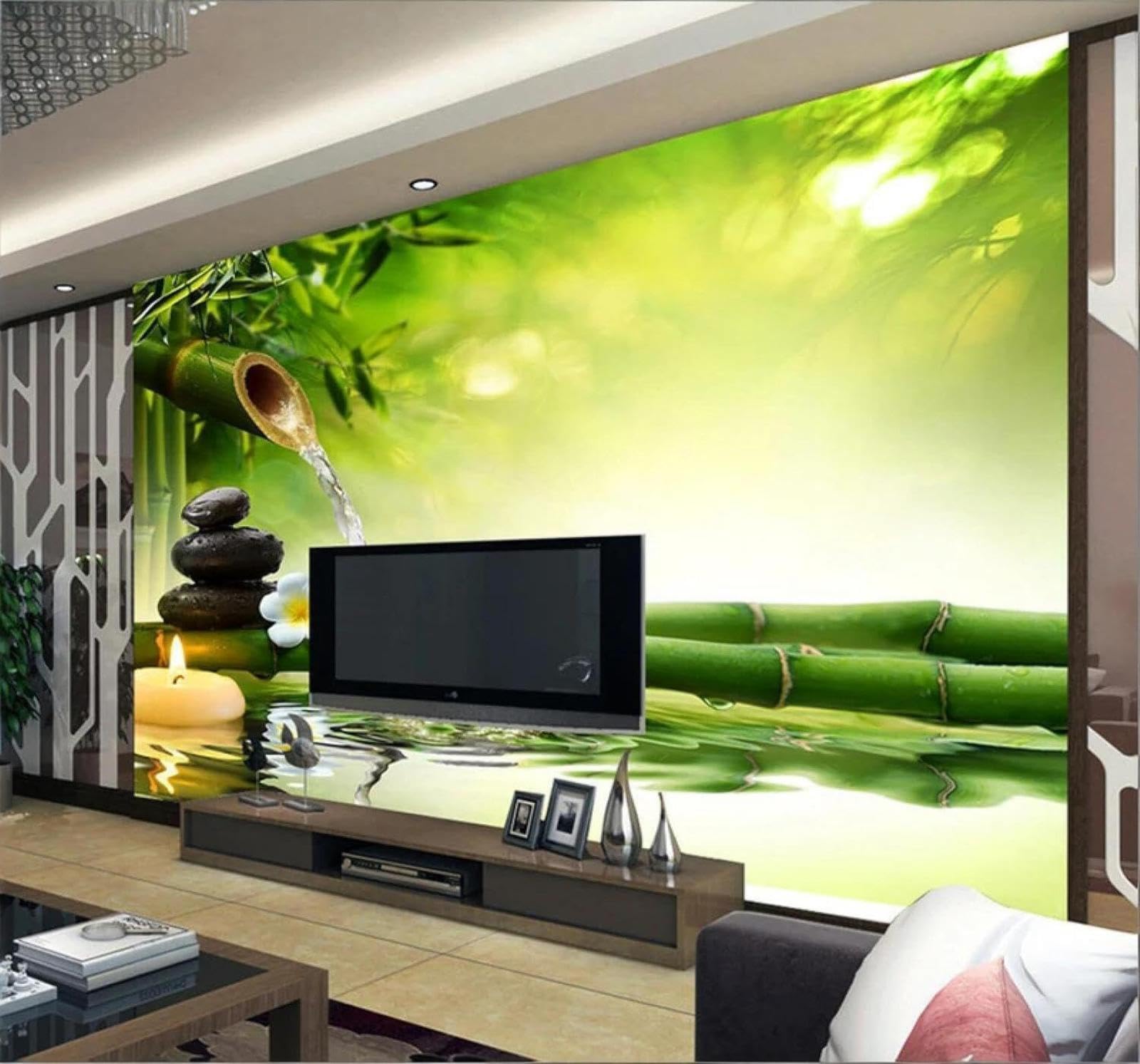 XLMING Three Dimensional Fresh Bamboo Flowing Water Natural Scenery 3D Wallpaper Premium Textured Silk Study Dining Living Room Bedroom Sofa TV Wall Easy Install-350cm×256cm