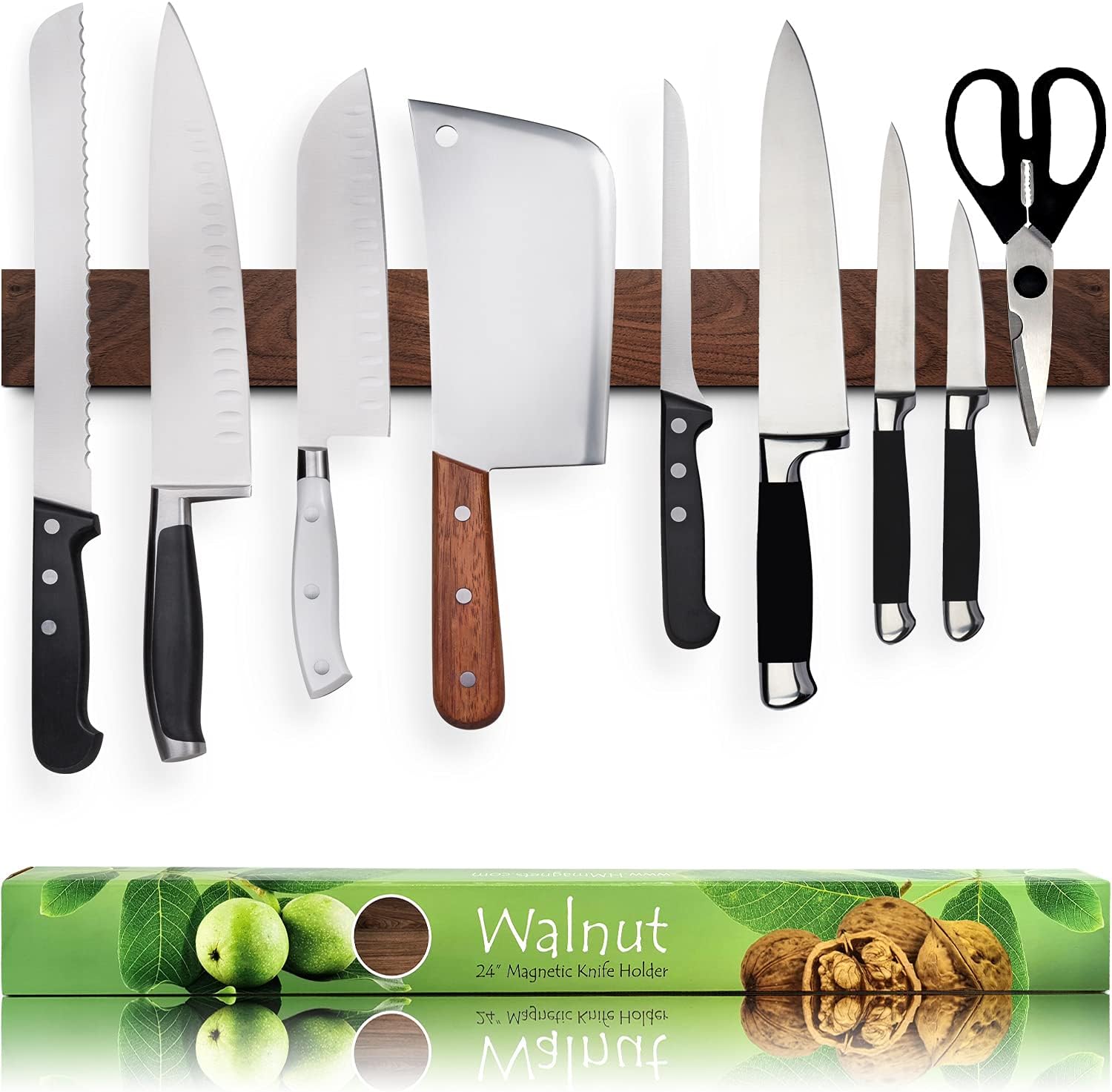 24″ Dark Walnut Magnetic Knife Holder – Professional Space-Saving Rack