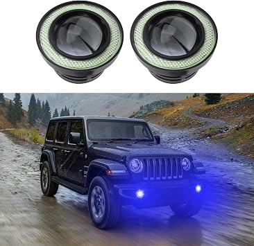 2PCS Angel Eye Halo Fog Lights for Cars, Universal 2.5 COB LED Super Bright High Power Fog Angel Eye Projector with Halo Rings, Daytime Light DRL Car Driving Bulbs Fit Car Blue