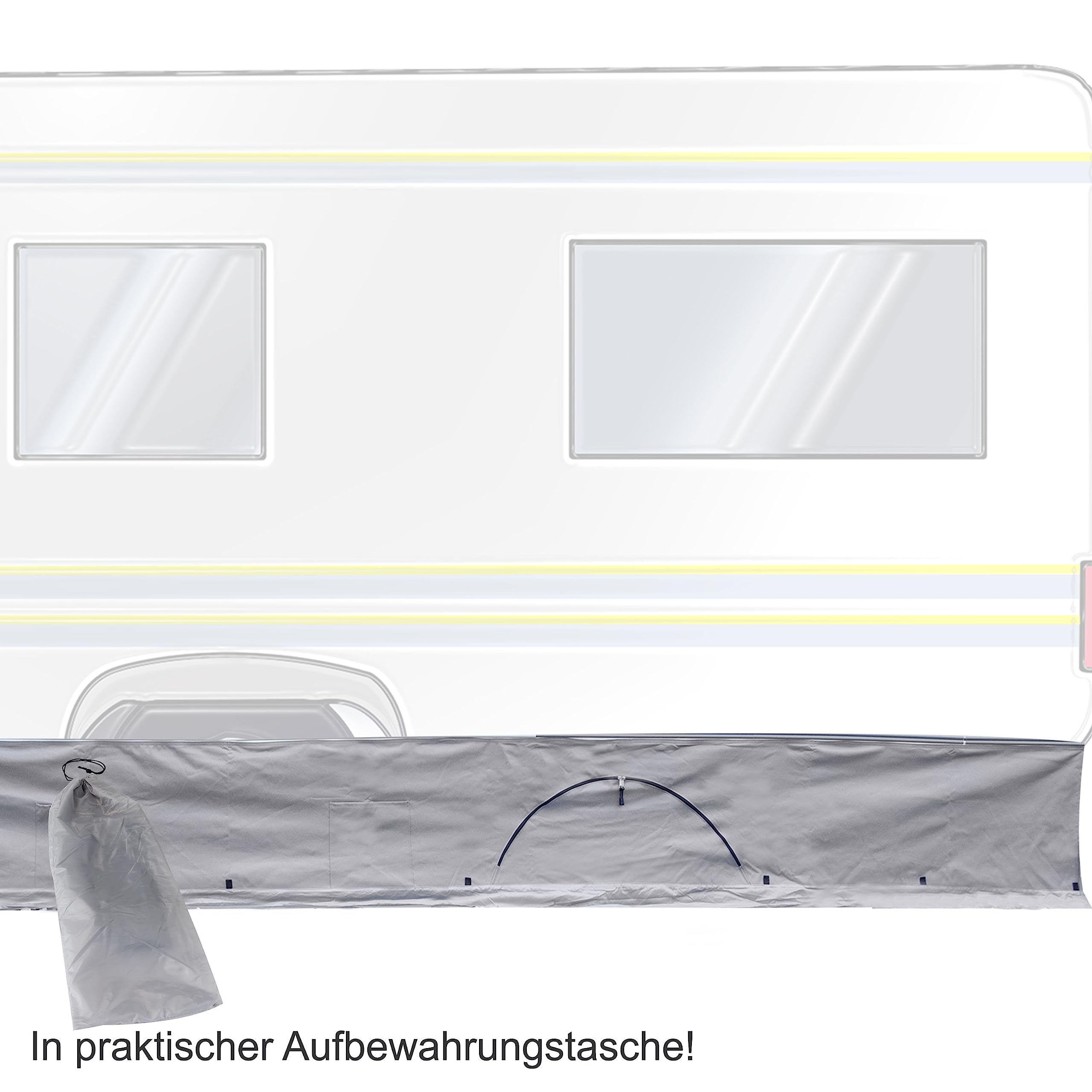 Bodenschürze Wohnwagenschürze 580x50 cm - Grau - mit 2 großen Aufbewahrungstaschen 95x85x30cm - Windschutz für Vorzelt Windblende Wagenschürze Camping Zubehör