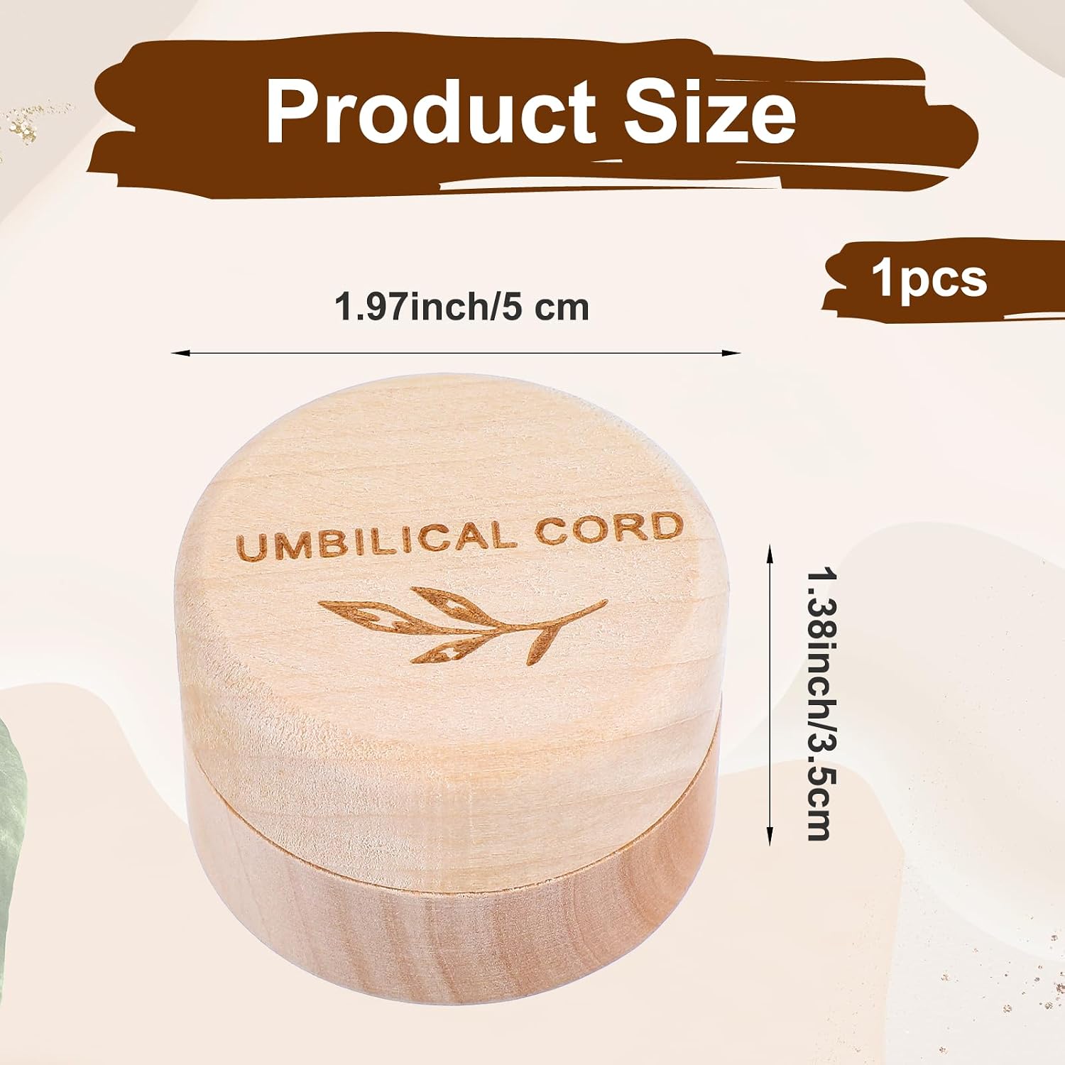 Umbilical Cord Memorial Box Fetal Hair Memorial Storage Container Engraved Wooden Round Newborn Wood Case Baby Keepsake Tooth Box for Christening Baby Shower Pregnancy