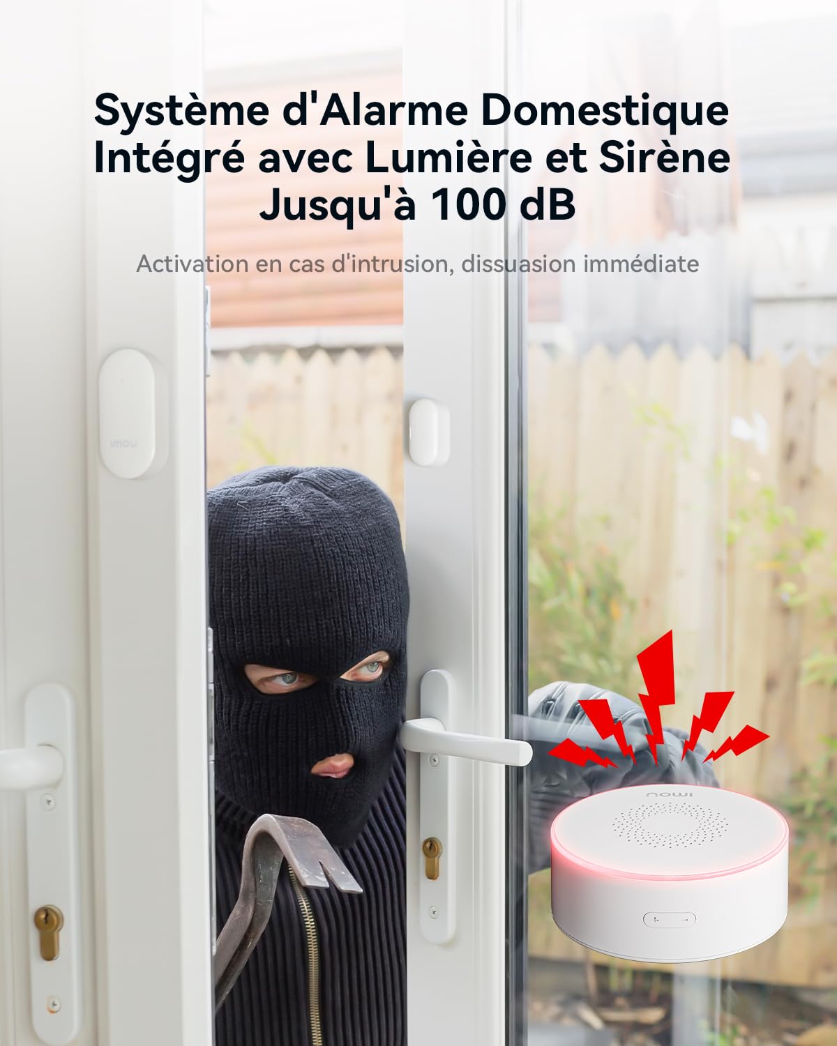 Imou Kit d'Alarme Maison 11 Pièces，Système de Sécurité Complet avec Sirène/Projecteur 100 DB, 1 Caméra Intérieure WiFi, 2 Télécommandes, 4 Capteurs Porte/Fenêtre, 2 Détecteurs de Mouvement