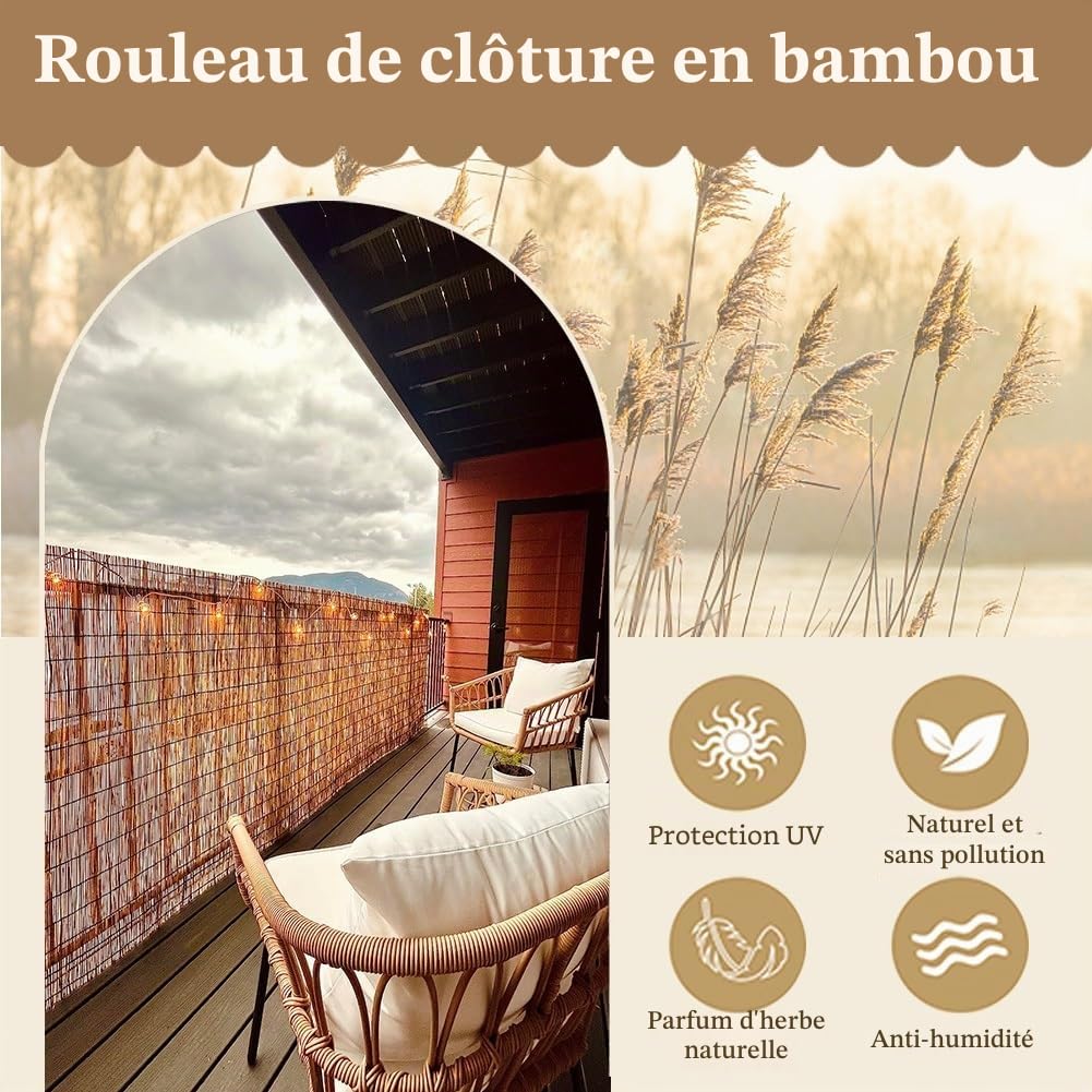 Générique Jardin Brise Vue en Bambou, 50 Cm A 140 Cm De Hauteur Canisse Clôture, Extérieur Bambou Brise-Vue avec Attaches Zip, Balcon Brise Vue pour Porche, Piscine, Plafond(50 * 500cm)