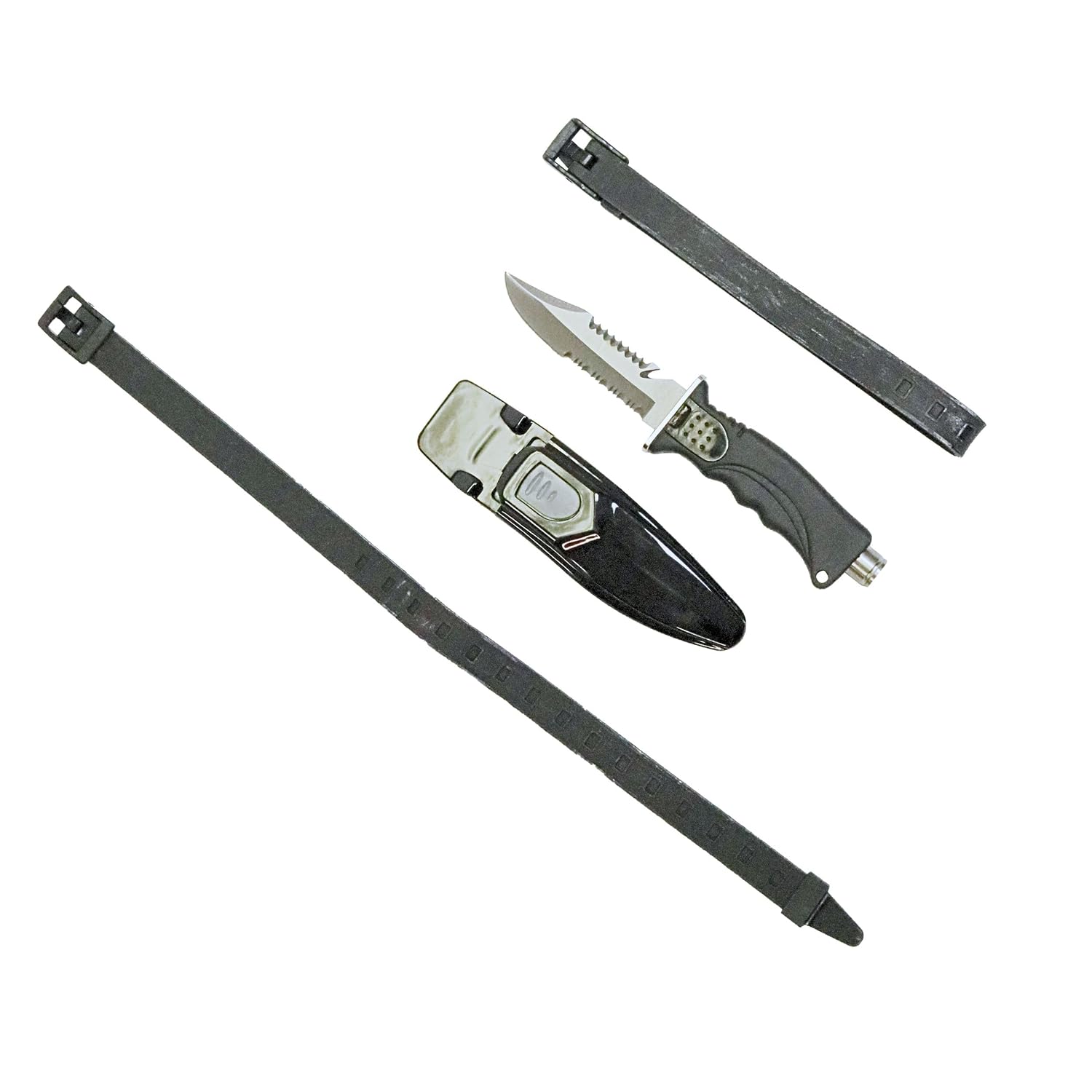 Spearfishing Dive Knife 10" Ultra Sharp 420 Stainless Steel Blade with Sheath & 2 Straps - Quick Release Button 4.3" for Usage Heavy Duty Scuba Diving Tactical Tool, Saltwater Resistant