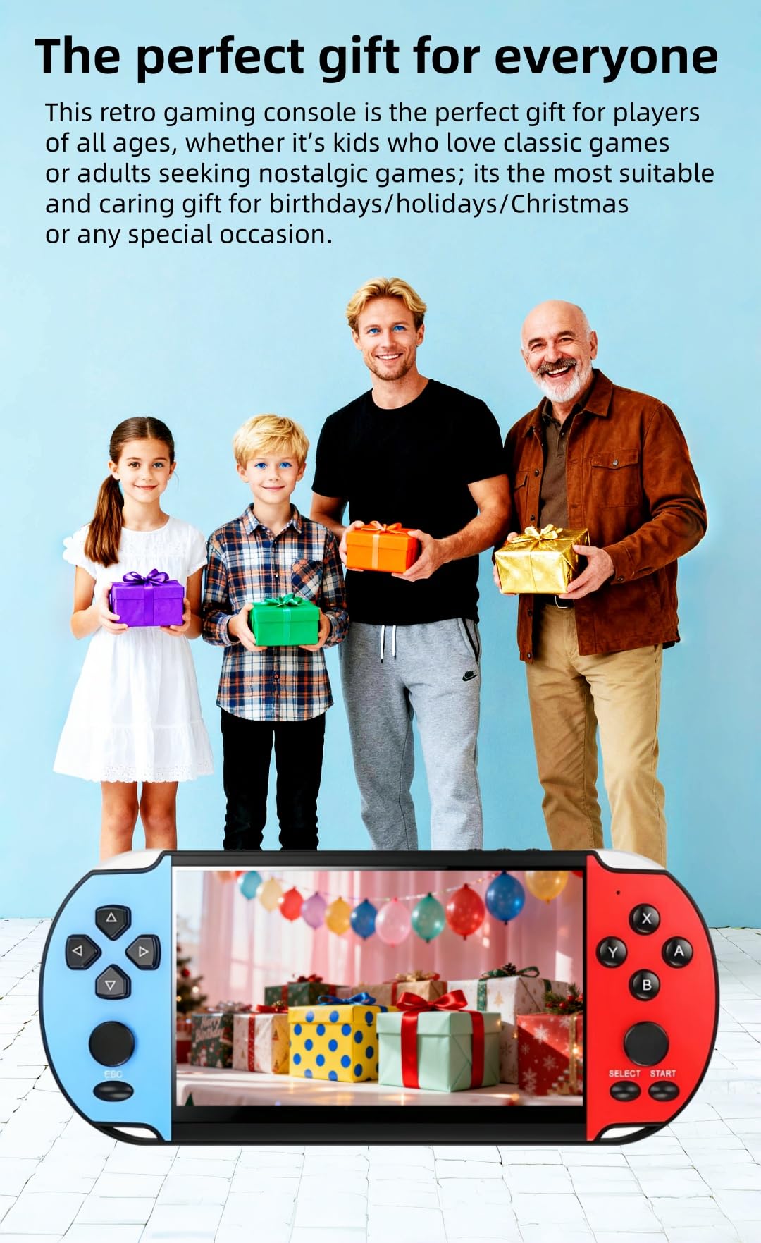 5,1 Pollici Console di Gioco Portatile Più Simulatori Retrò Video/Musica/E-book/Output TV Game Elettronico per il Tempo Libero Interno/Esterno/Viaggio Regalo di Compleanno/Vacanza