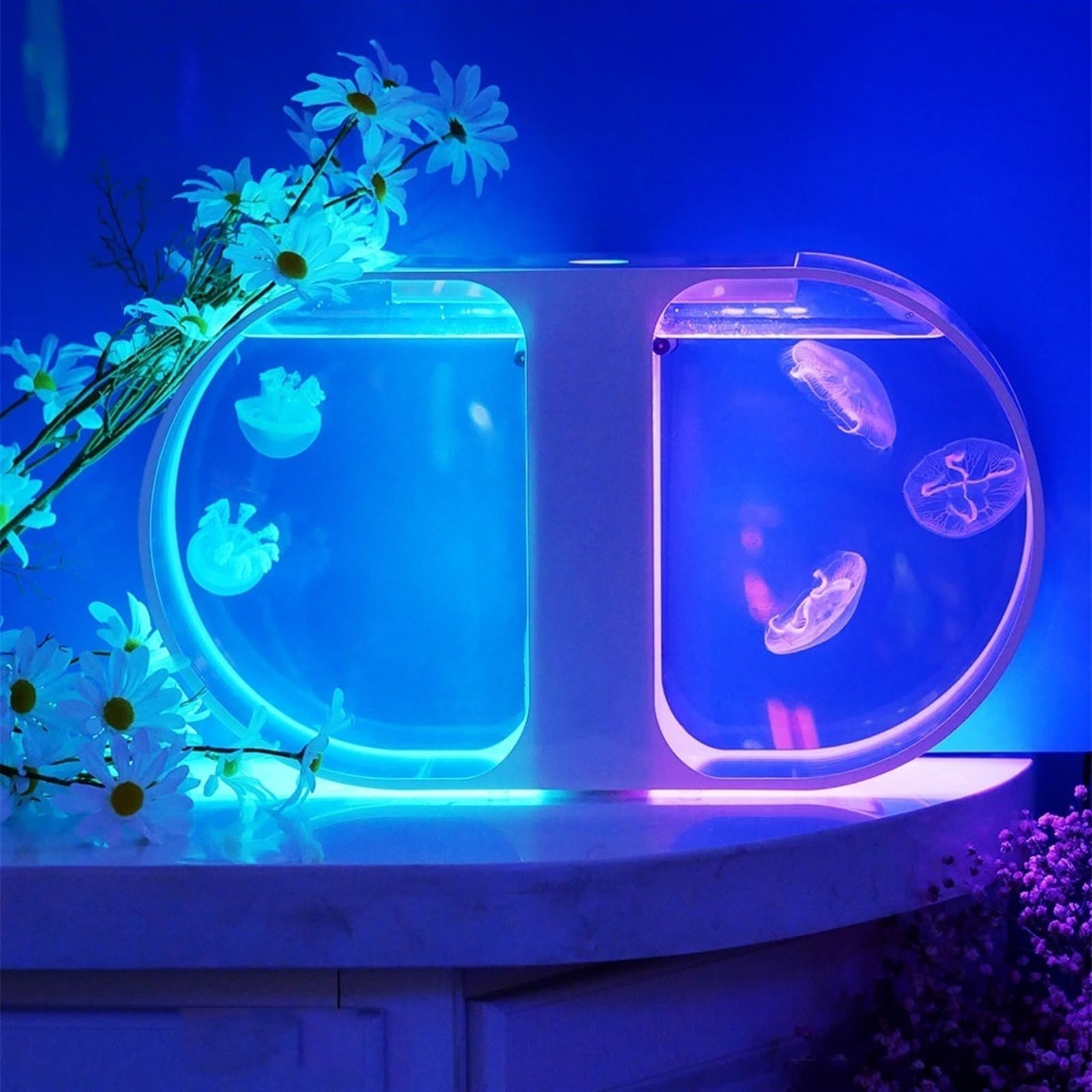 Acquario per Pesci Serbatoio di pesce Serbatoio di meduse bilaterale Serbatoio di pesce da tavolo Acquario Piccolo serbatoio di meduse Serbatoio di pesce ornamentale Acquario for ufficio Decorazione d