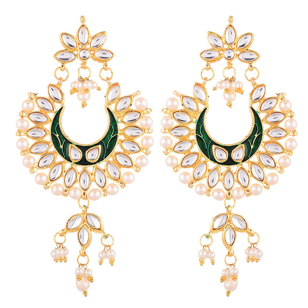 Zeneme Earring Gold Plated Brass Kundan Pearl Studded Designer Green Chandbali Jhumka Earring Jewellery For Girl And Women (B01AKEH3N2) Amazon Price History, Amazon Price Tracker