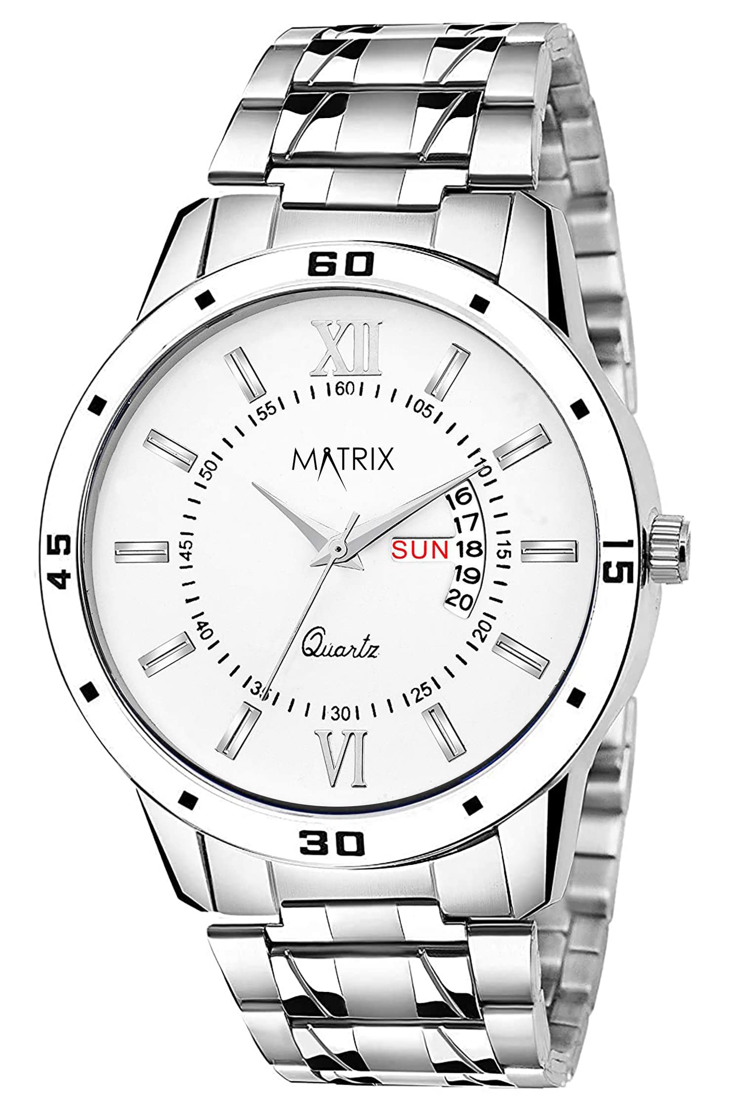 Antique Day & Date Leather Strap Analog Silicone Watch For Men & Boys - Black