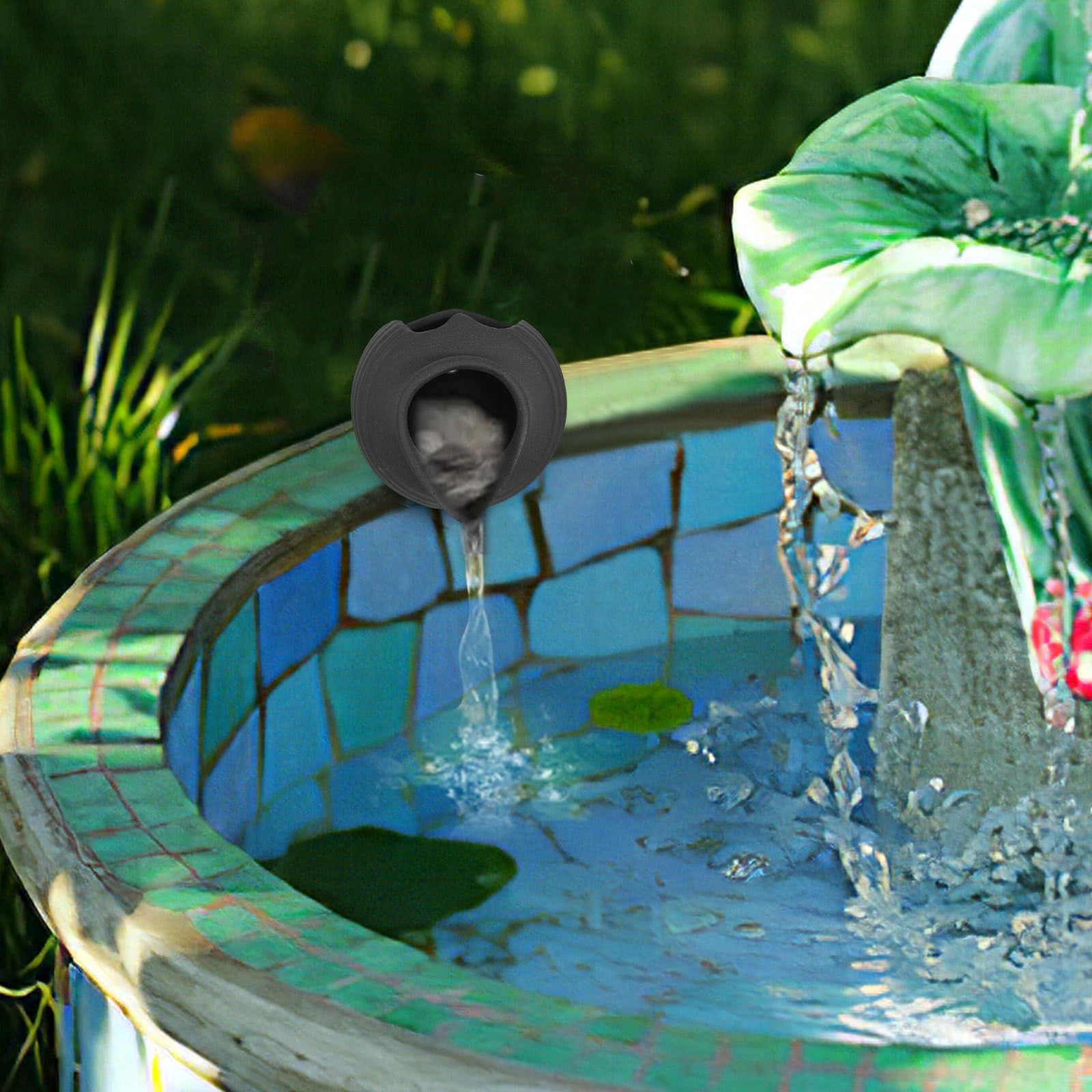 ULTECHNOVO Fontaine de Jardin en Pot Céramique Noire pour Extérieur, Jarre Cascade et Filtration Circulaire, Décoration de Jardin Paisible Toute Saison