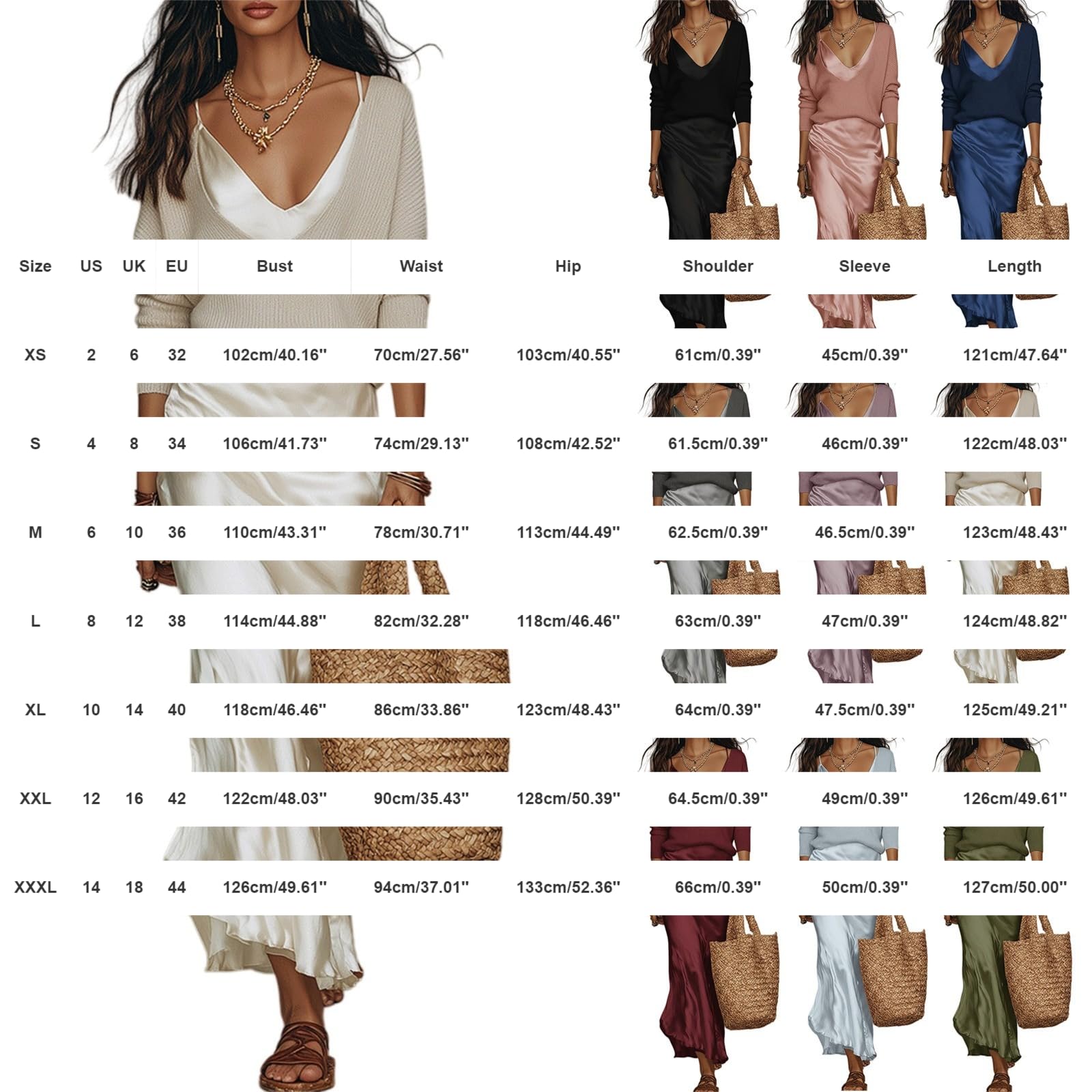 Maxi abiti estivi da donna in raso, set da 2 pezzi, con scollo a V, in seta, a maniche lunghe, leggero, fluido, formale, comodo, alla moda, per tutti i giorni, vestiti in tinta unita per uscire