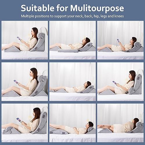 Miniatura 4 de Juego de 4 almohadas de cuña ajustables para dormir, almohada de espuma poscirugía para aliviar el dolor corporal, espalda y piernas, almohada de