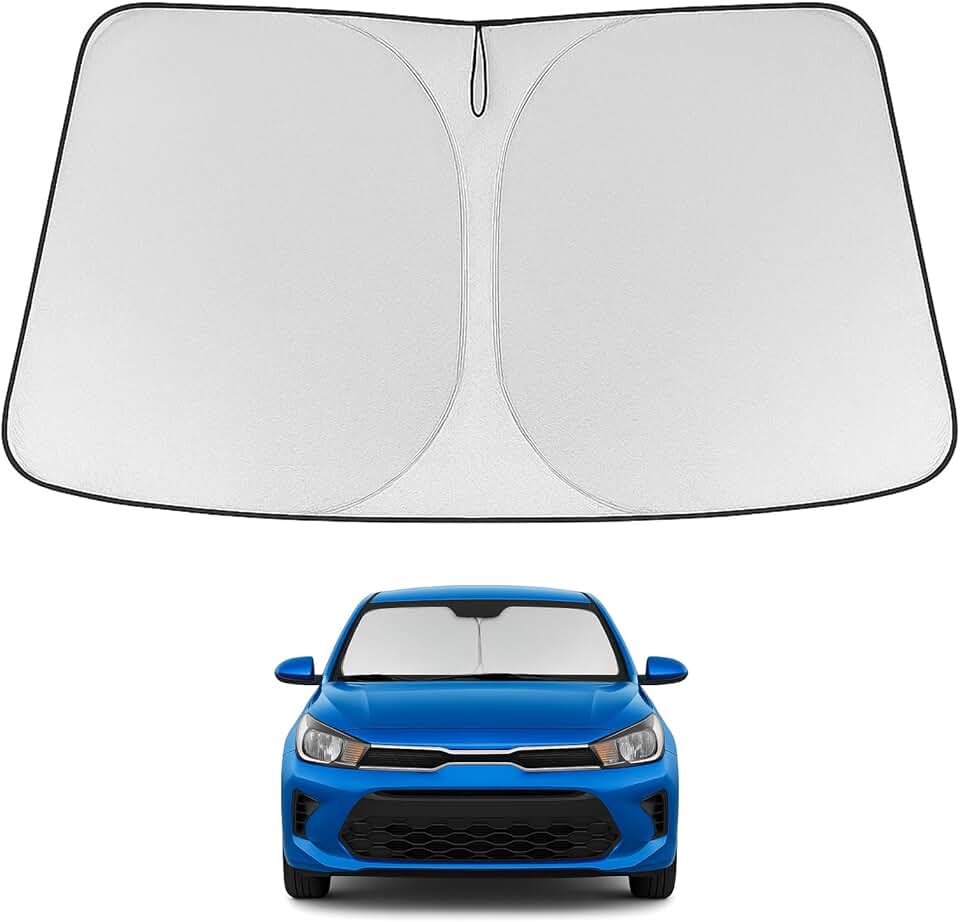 Proadsy 2026 Upgrade Windshield Sun Shade Custom Fit 2018-2023 Kia Rio Foldable Front Sunshade Protector Sun Visor Blocks UV Rays Keep Car Cooler