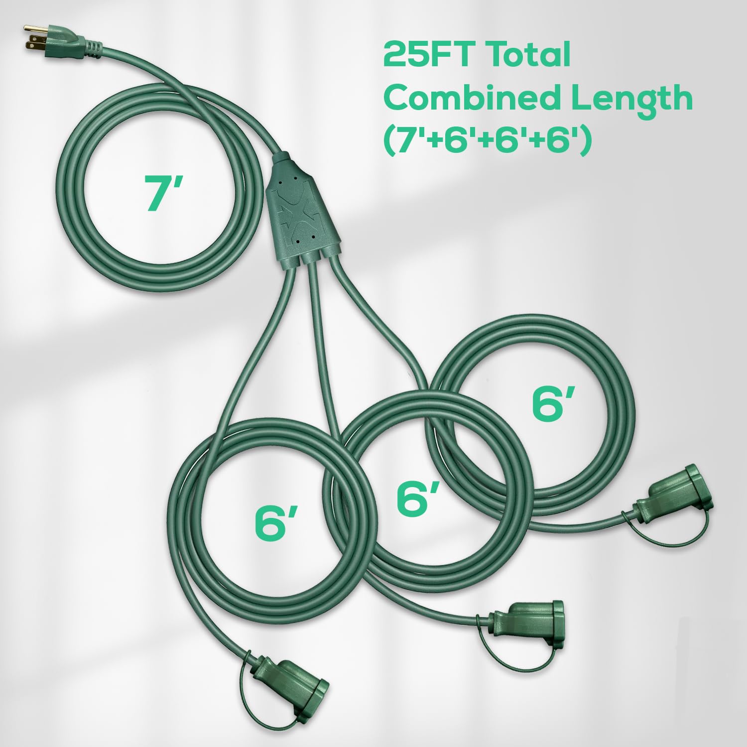 Banord - Cable de extensión divisor de 1 a 3 con longitud combinada de 25 pies (verde)