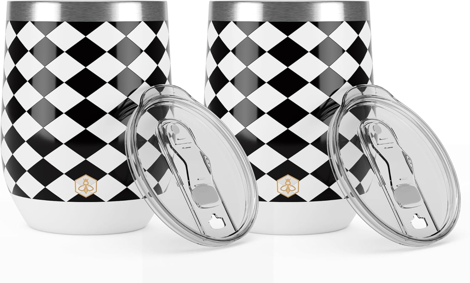 Biddlebee 12 Oz Stainless Steel Wine Tumblers with Slider Lids, 2-Pack – Double Wall Insulated Cups for Wine, Coffee, Cocktails, or Tea – Keeps Drinks Hot or Cold for Hours (Black & White) - Image 9
