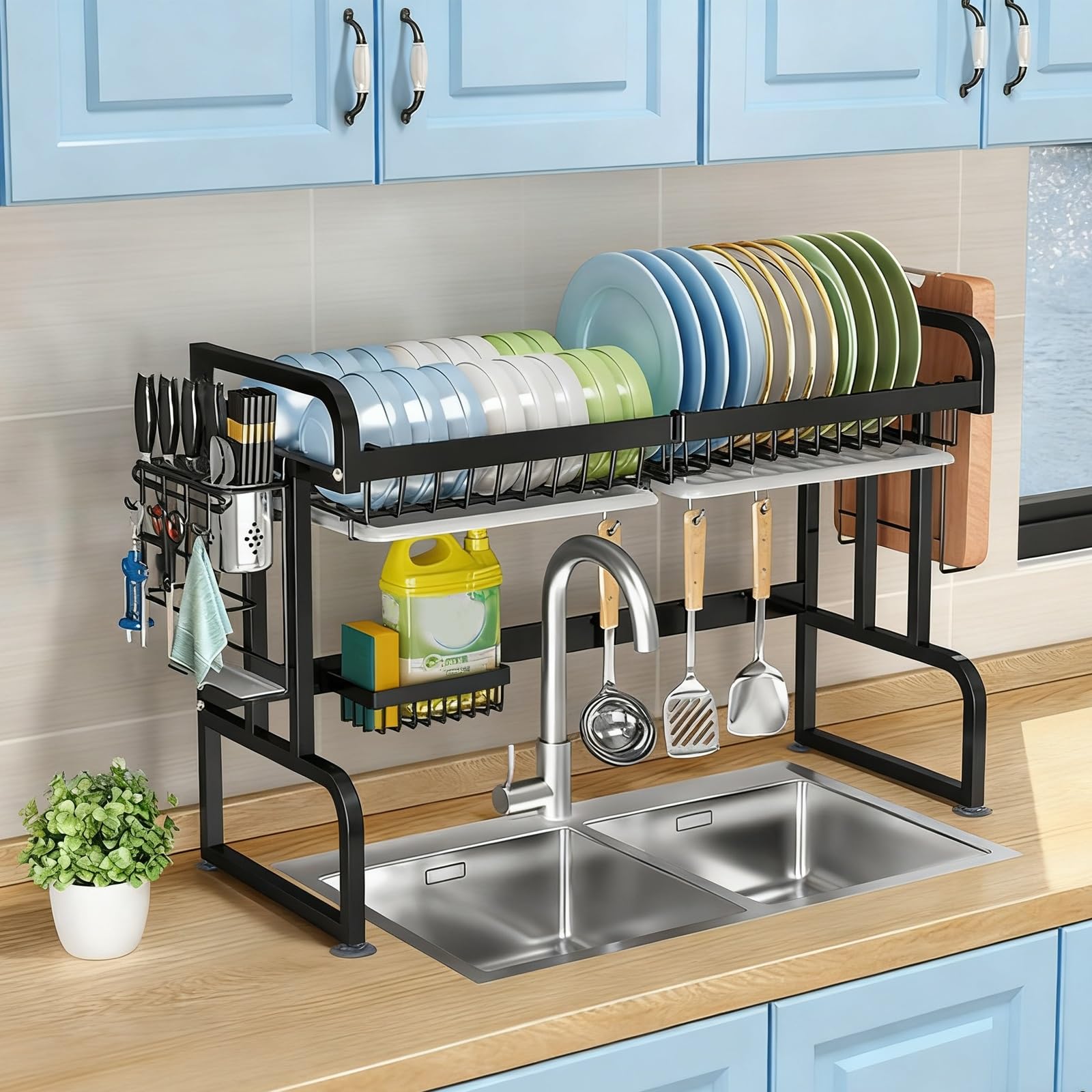 Large Sink Drainer Rack Black A 65cm/25.6in Efficient Dish Drying Space-Saving Kitchen Ideal for Countertop Use and Stylish Design