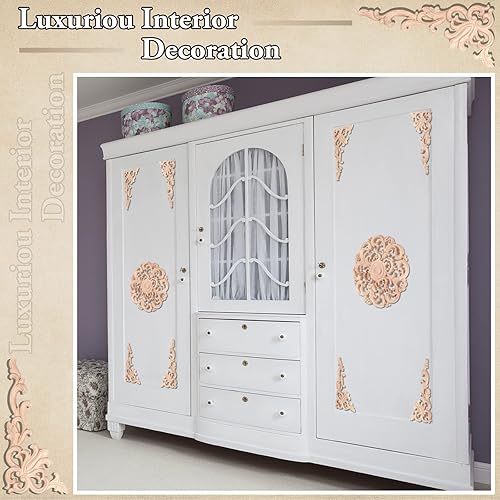 Miniatura 7 de 5 apliques de madera para muebles de 7.87 x 7.87 pulgadas, decoración de apliques de madera tallados de 6.3 x 3.15 pulgadas de largo, apliques de