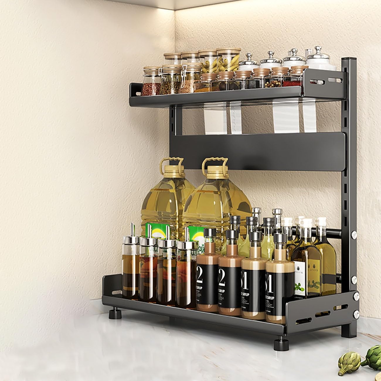 Aserzenith Two Floors Spice Rack Standing 2/3 Tier Large Capacity Kitchen Rack, Spice Seasoning Jars Shelf For Countertop Storage, ,-30Cm