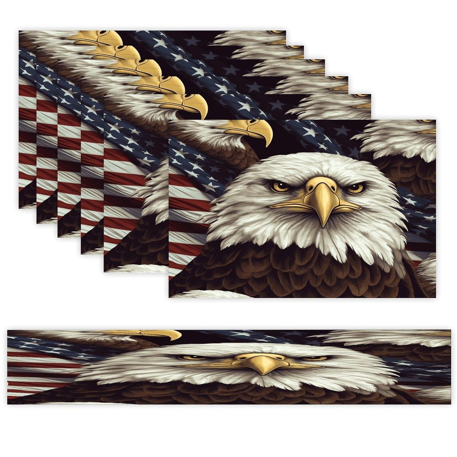 Bald Eagle Table Runner and Placemats of 6 Washable Heat Resistant Place Mats with Table Runner Vintage Holiday Table Mat Set for Holiday Party Kitchen Dining Deco