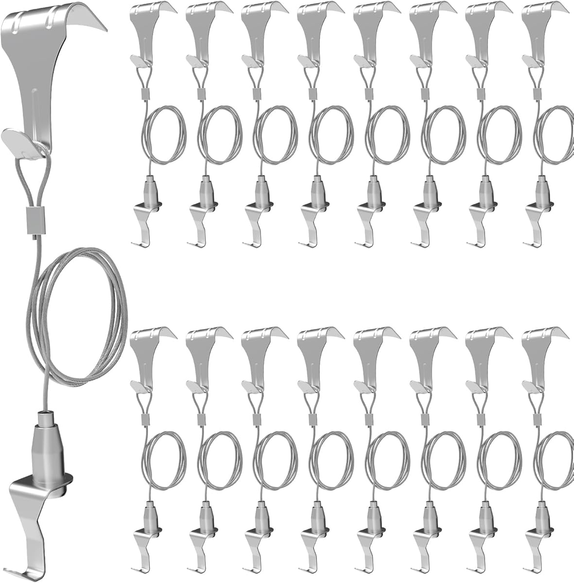 16 Pcs Picture Rail Hanging System,Picture Rail Hooks Molding Hooks Picture Rail Hangers,Adjustable Picture Wire Hooks Kit with 3ft (1 m) Length Cable with Loop,Picture Hanging Kit