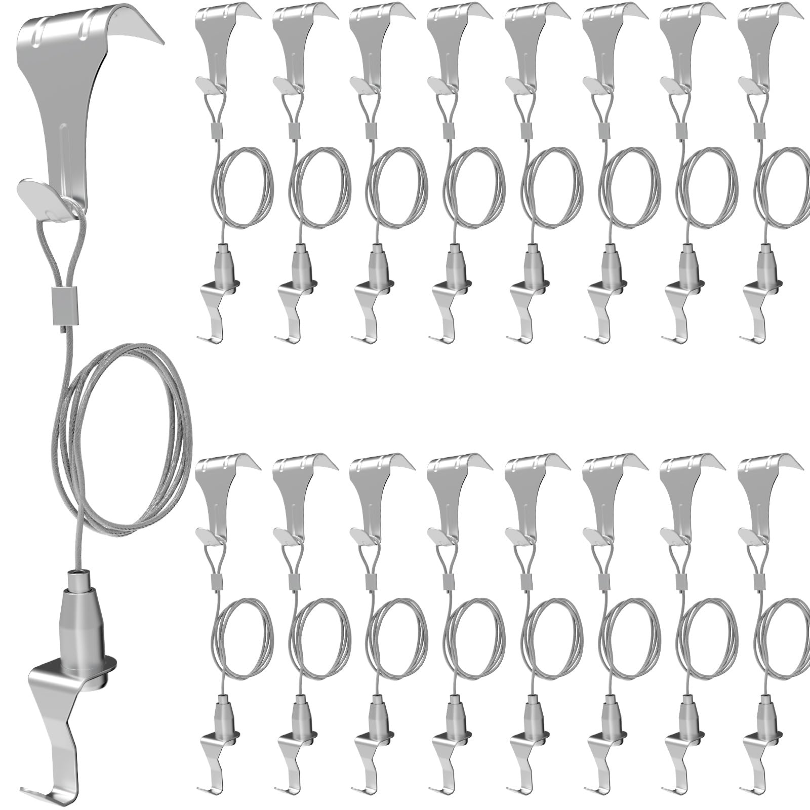 Photo 1 of 16 Pcs Picture Rail Hanging System,Picture Rail Hooks Molding Hooks Picture Rail Hangers,Adjustable Picture Wire Hooks Kit with 3ft (1 m) Length Cable with Loop,Picture Hanging Kit