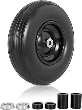 13 Inch Wheelbarrow Tires, 4.00-6 Flat Free Wheelbarrow Tire Replacement 5/8" Bearings for Wheelbarrow, Garden Cart, Hand Truck, Trolley, Gorilla Cart