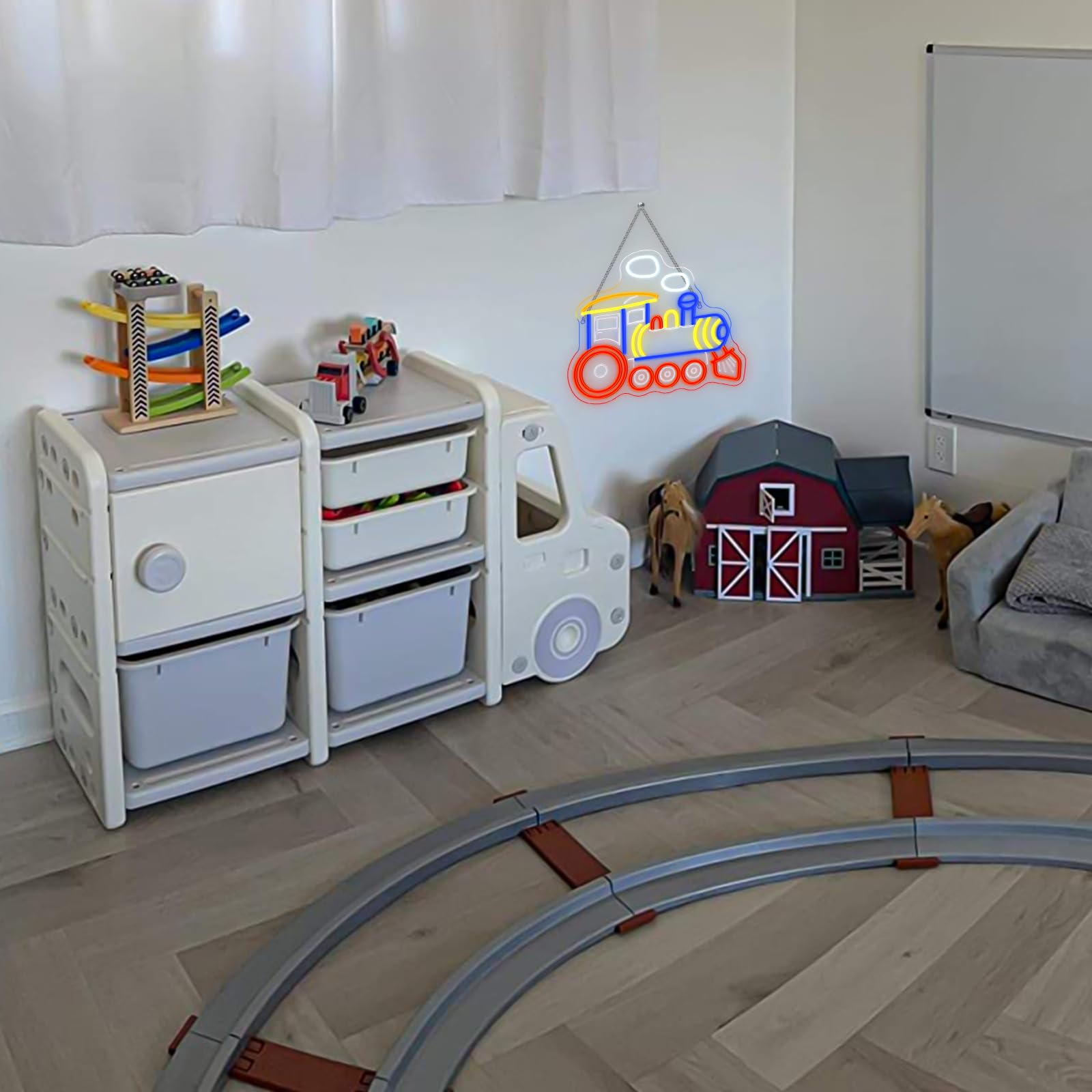 Looklight Neonowy znak parowozu, neonowa tabliczka LED do dekoracji ściany, neonowy znak z lokomotywą dla pokoju zabaw, kryjówki mężczyzn, sypialni, prezent urodzinowy dla dzieci, chłopców, miłośników