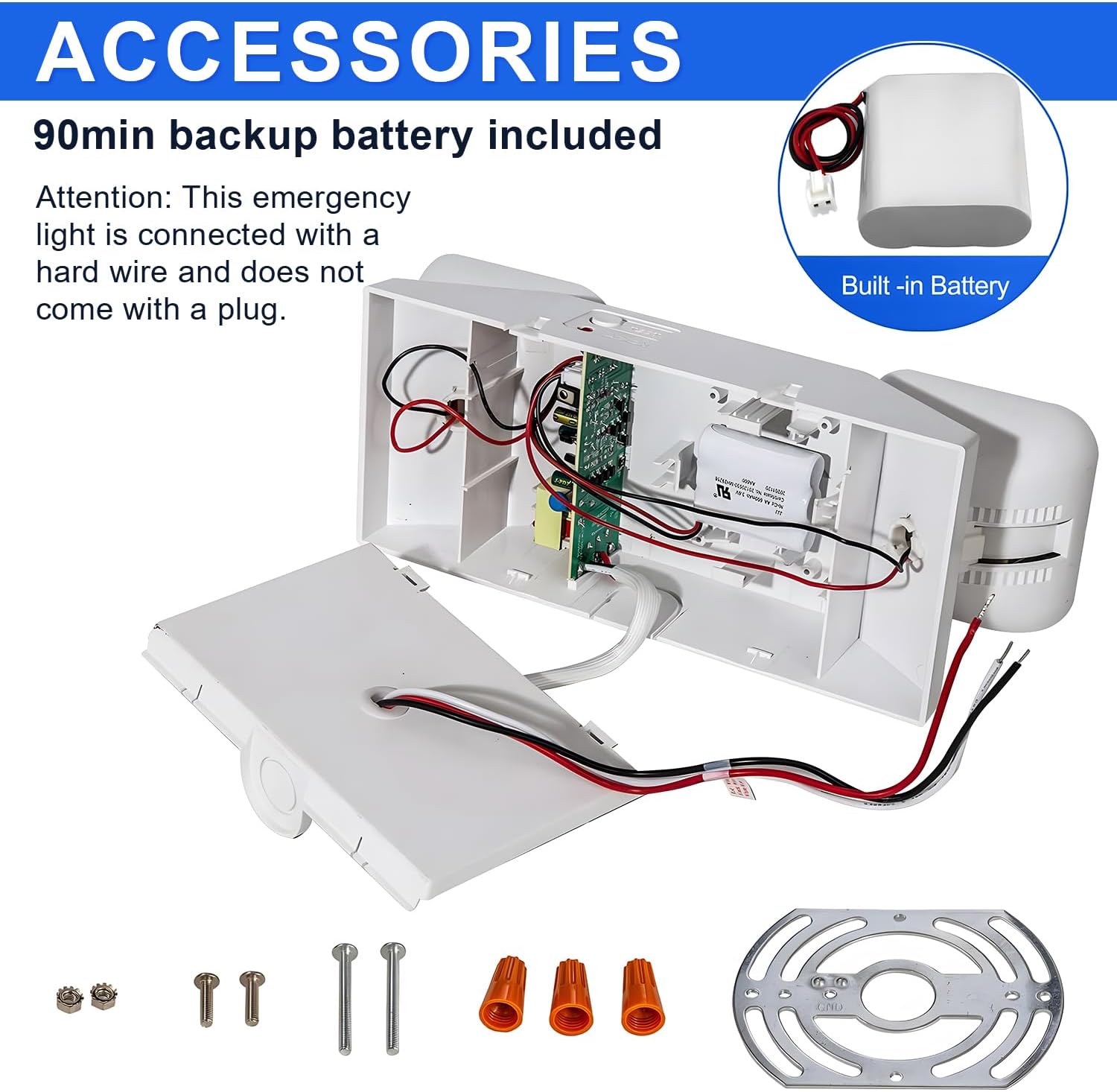 LED Emergency Lights with Battery Backup, Two LED Head Adjustable Commercial Emergency Lights, AC 120/277V, UL 924 Certified, Hardwired Emergency Exit Lighting Fixture for Business (2-Pack)