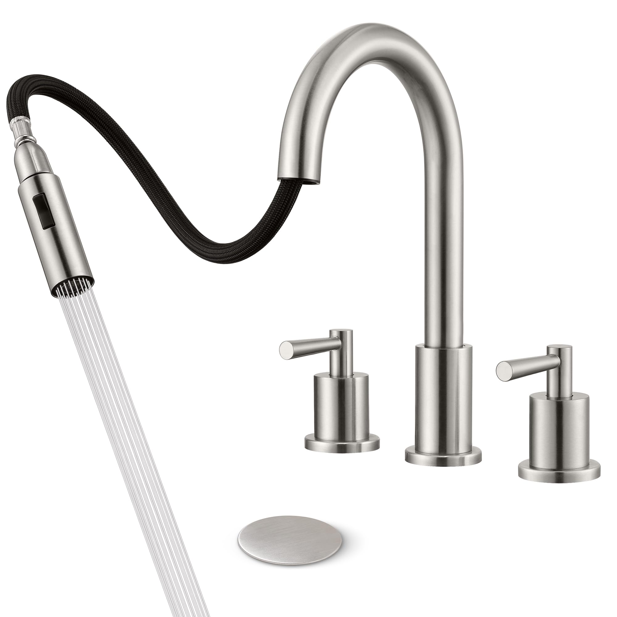 Photo 1 of FELIXBATH Bathroom Faucet 3 Hole - 8 Inch Widespread Bathroom Faucet with Sprayer, Brushed Nickel Sink Faucet Bathroom 2 Handles - Pull Down Vanity Faucets with Pop Up Drain and Supply Lines