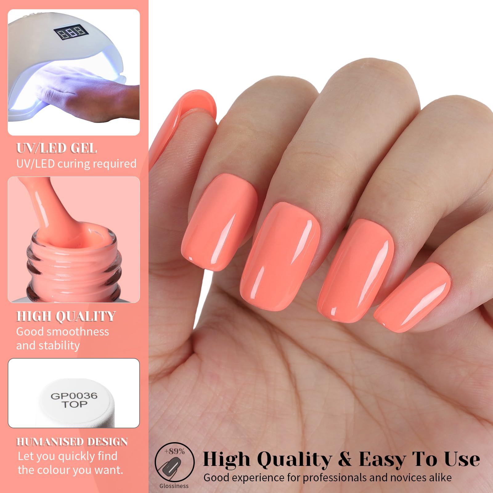 TUTUYU Neon Light Coral Gel Polish Vernice Gel 12 ml per Nail Art Starter o Manicure Salon, Estate Autunno