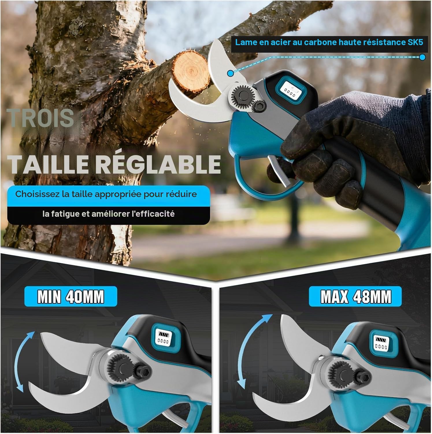Mini TronçOnneuse Et SéCateur éLectrique 4 En 1 Avec Batterie 2 X 4,0 Ah, Barre D'Extension Jusqu'à 4,2 M, Moteur Sans Balais, Scie D'éLagage éLectrique Pour Branches D'Arbre