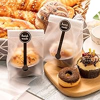 Vista 3 de (200 unidades) 100 bolsas de plástico translúcidas/bolsas de panadería con 100 calcomanías hechas a mano para galletas, pasteles, chocolate, dulces