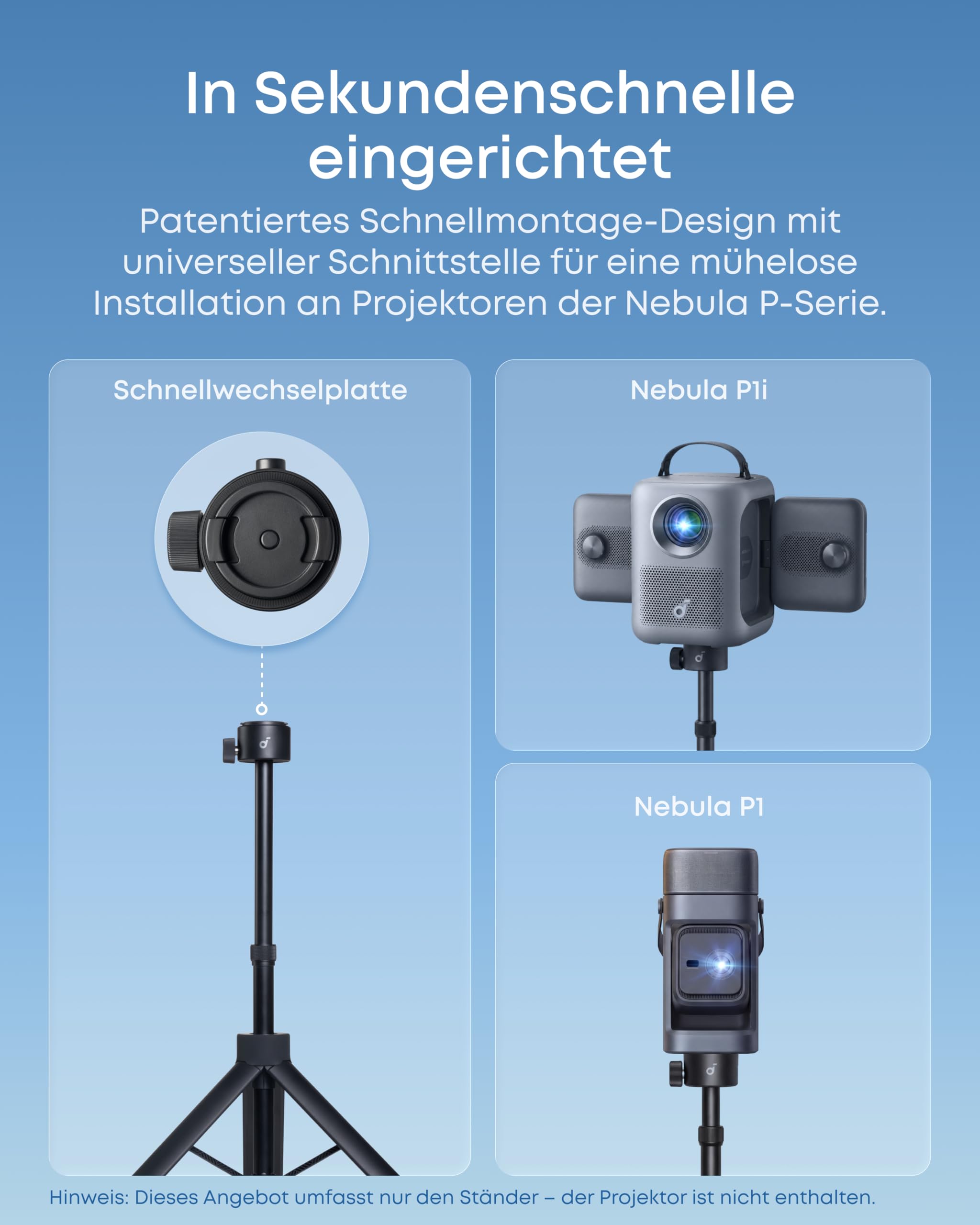 Nebula Quick-Mount Projektorständer, 1-Sekunden-Aufbau für Nebula P-Series Projektoren, universell kompatibel, stabil bis 3,3kg, faltbar auf 34cm