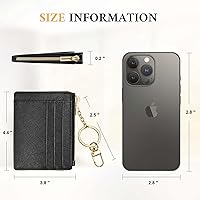 Vista 7 de Sodsay Estuche para tarjetas, cartera delgada con bolsillo frontal, para mujer, sujetatarjetas con llavero negro