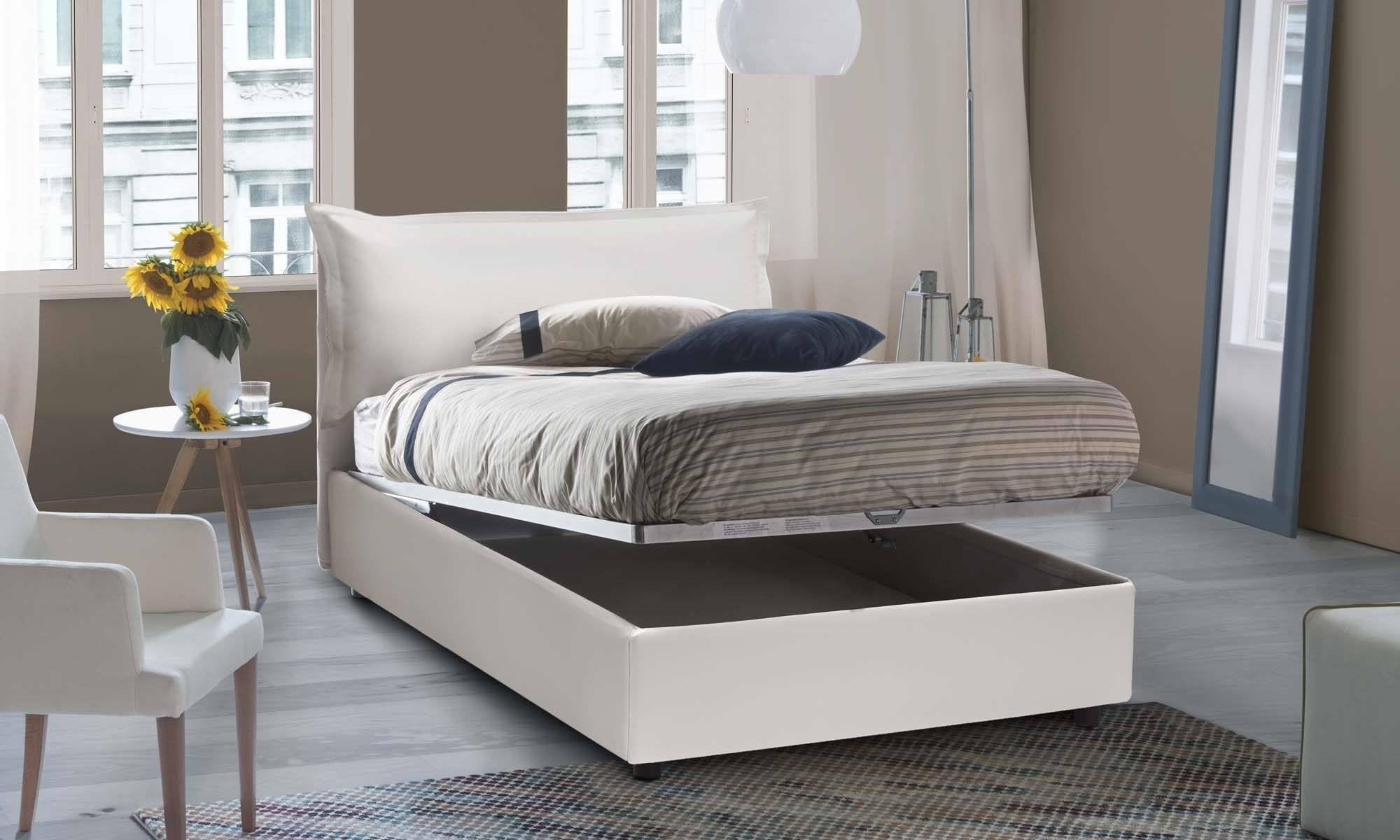 Letto Singolo Zusanne, Letto Contenitore Con Rivestimento In Tessuto 100 Made In Italy Apertura Frontale Adatto Per Materasso Cm 90x190 Beige 1
