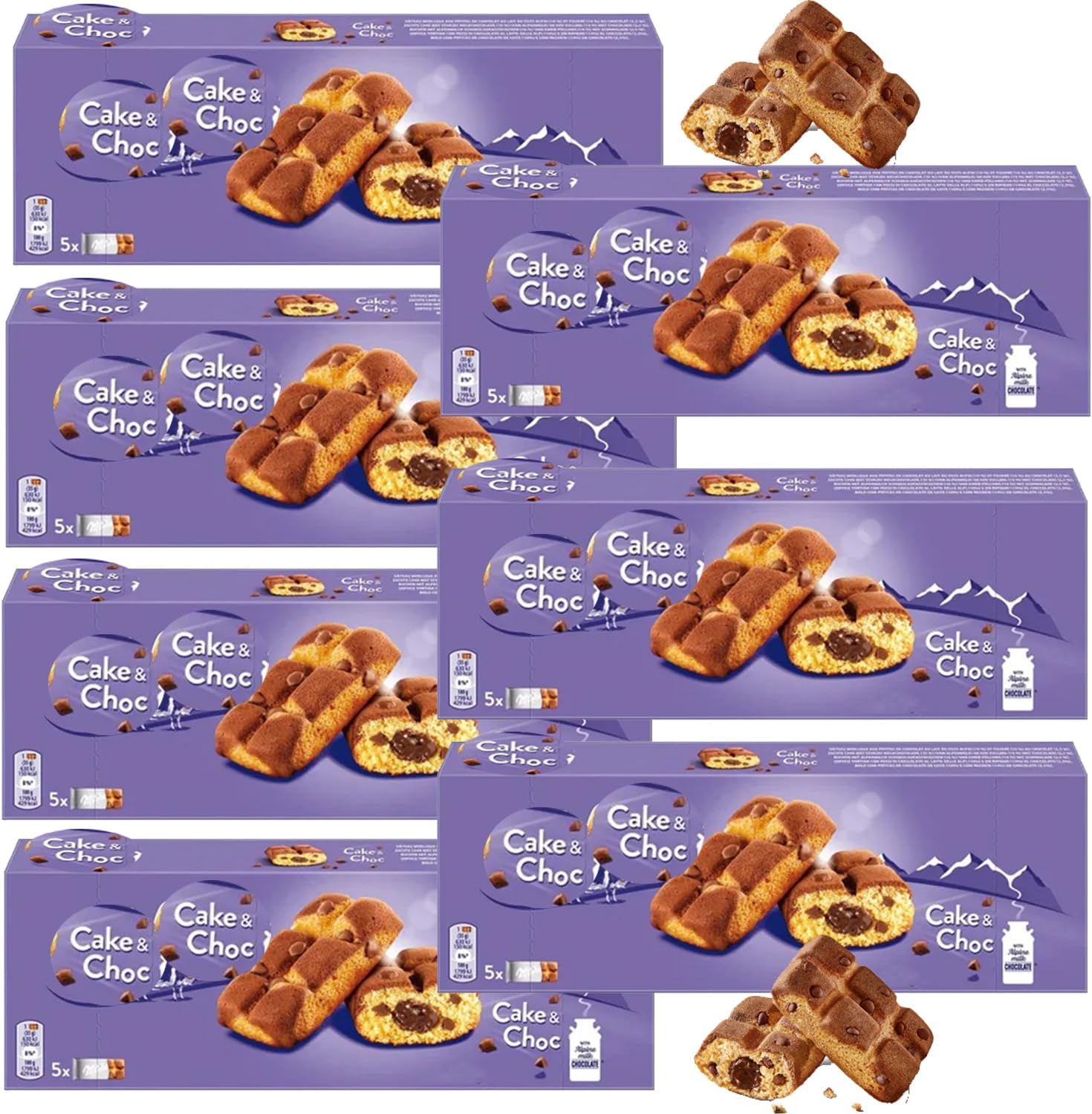 Milk Choc Chips Cake 5 Bars Pack 175g - Soft Sponge Cake & Filling With Chocolate - mlk (10 x Packs)