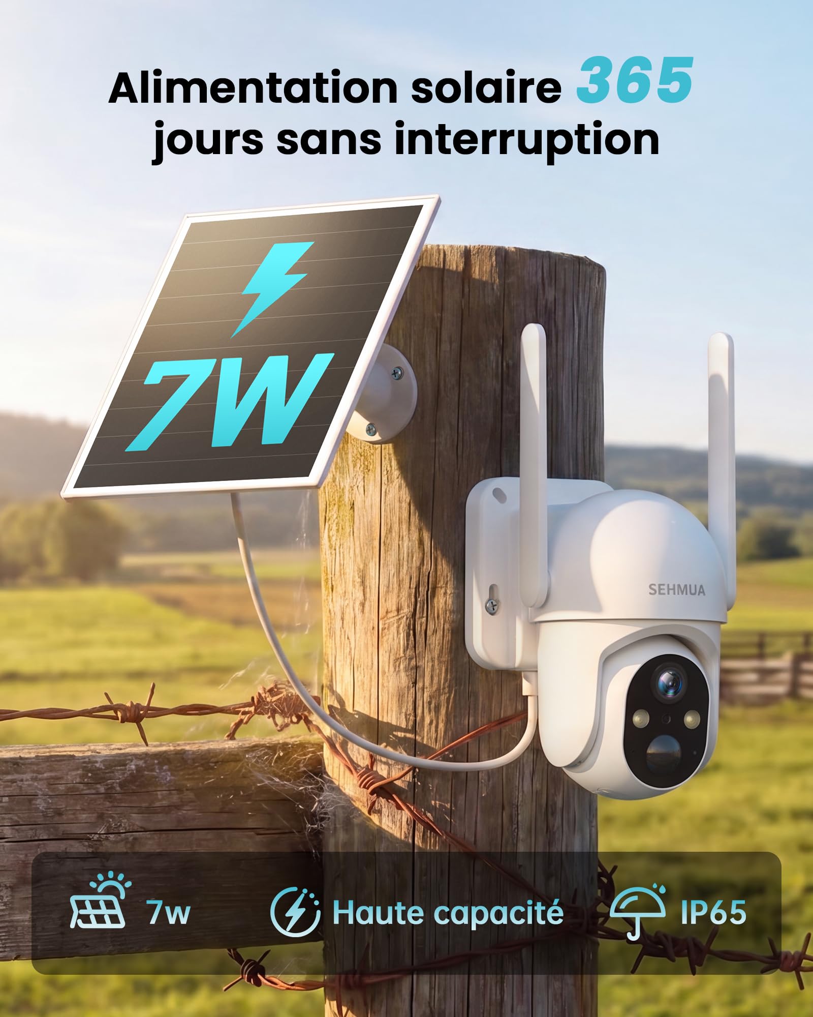 SEHMUA Camera 4G Solaire Exterieur sans Fil sans WiFi avec Carte sim - AOV