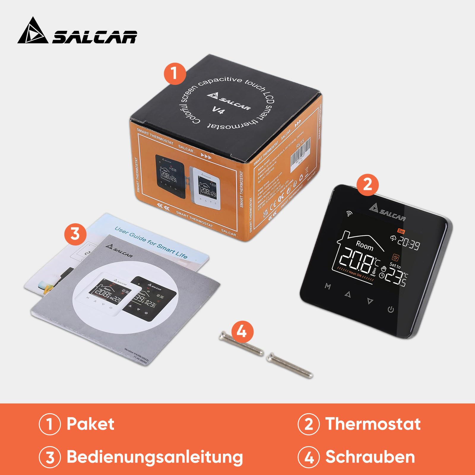 SALCAR Termostato WiFi Smart para calefacción por Suelo Radiante eléctrico programable Tuya termostato para Suelo Radiante, regulador de Temperatura 230 V con LCD Digital V4W.716 16 A