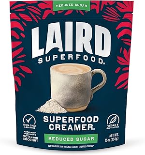 Laird Superfood Non-Dairy Reduced Sugar Superfood Coconut Powder Coffee Creamer, Keto, No Sugar Added, Gluten Free, Non-GMO, Vegan, 16 oz. Bag, Pack of 1