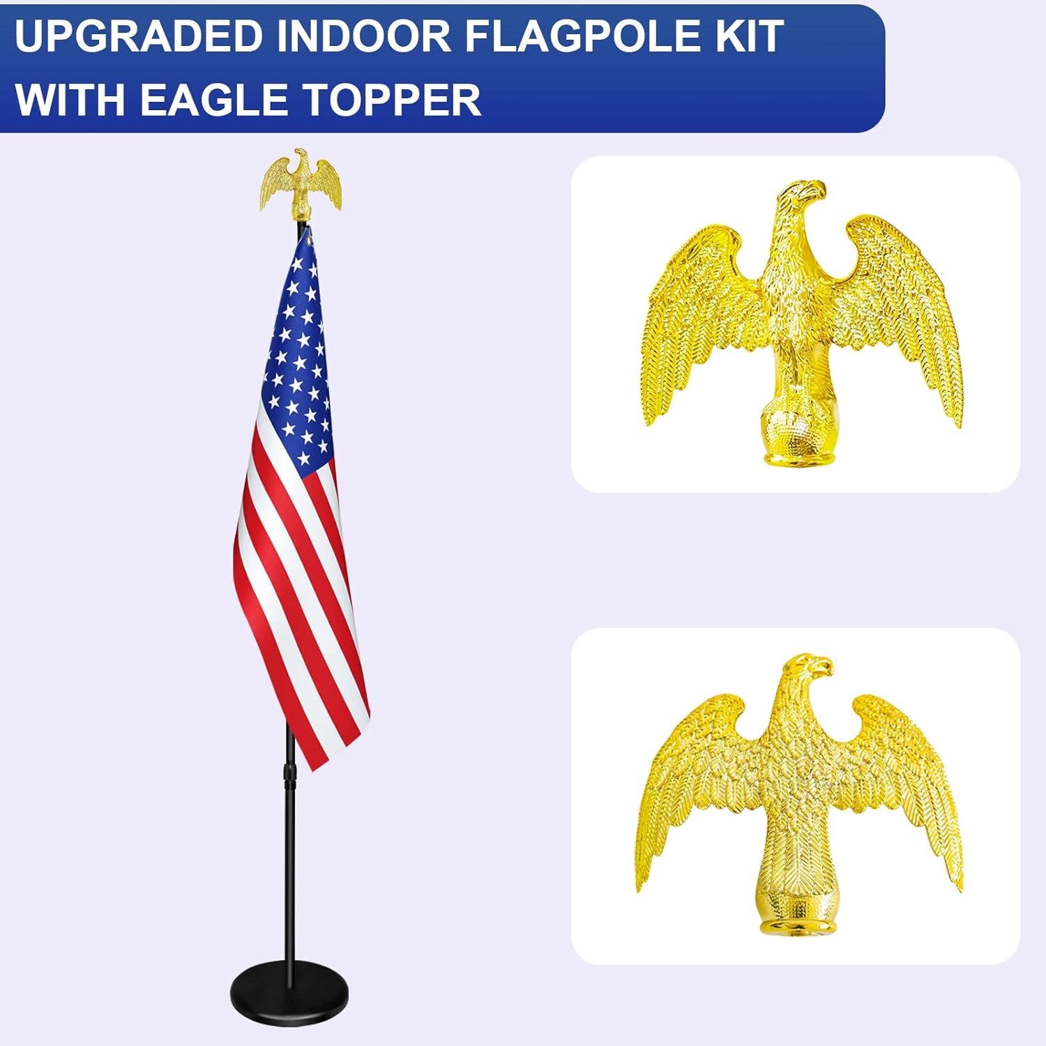 senzhiyi indoor flag pole kit with base and eagle topper 6ft-8ft,aluminum telescoping flagpole indoor for office,school,city hall heavy duty indoor flag pole and stand 6-8ft with eagle topper 1pack
